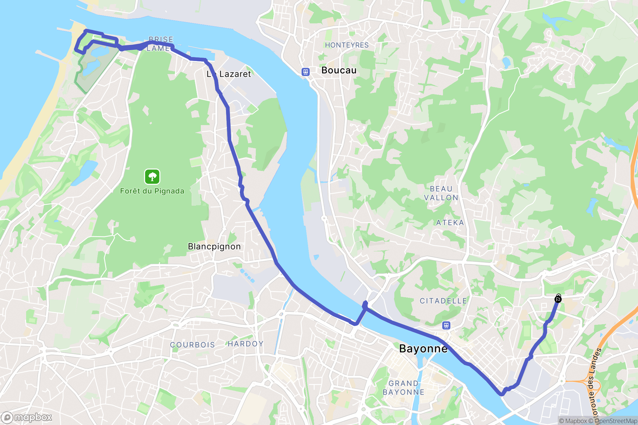 Bayonne : carte du parcours de randonnée - France