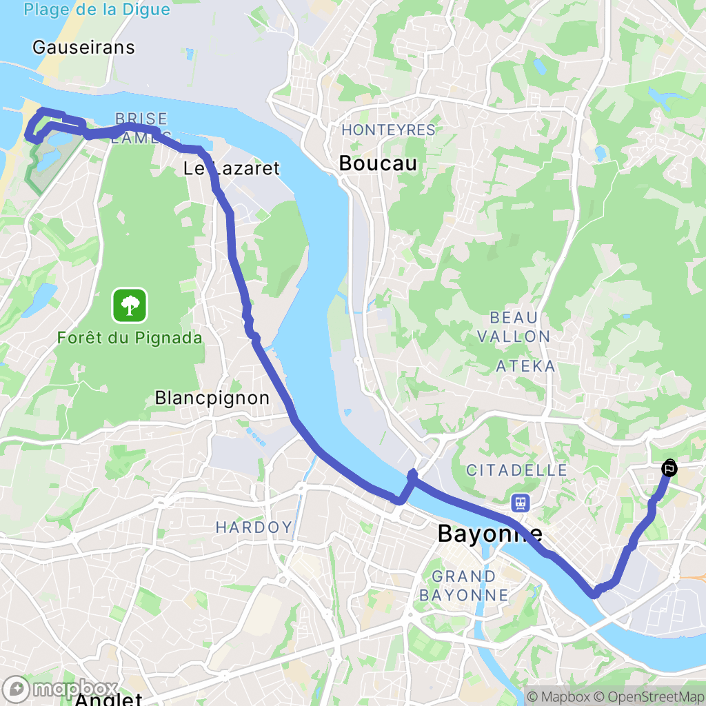 Bayonne : carte du parcours de randonnée - France