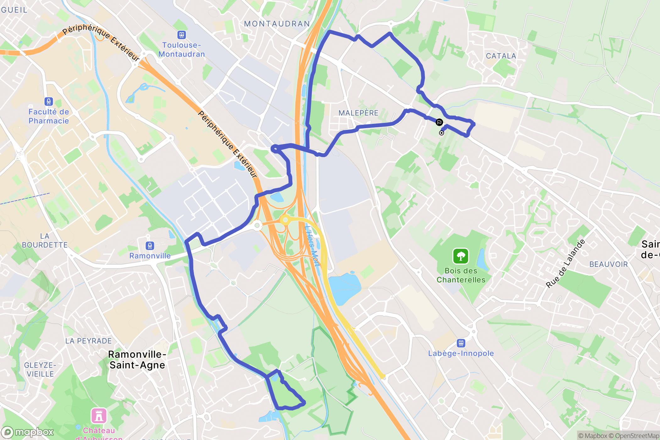 Toulouse : carte du parcours de randonnée - France