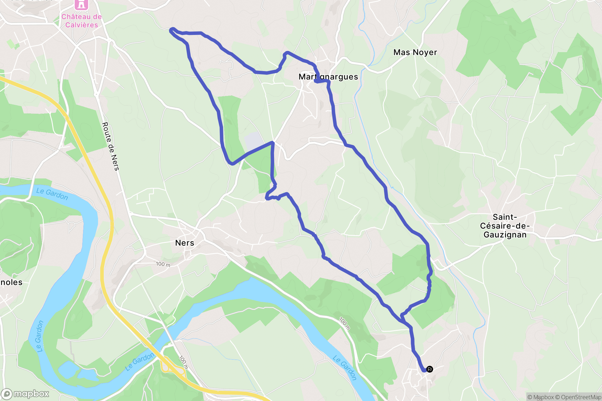 Cruviers-Lascours : carte du parcours de randonnée - France