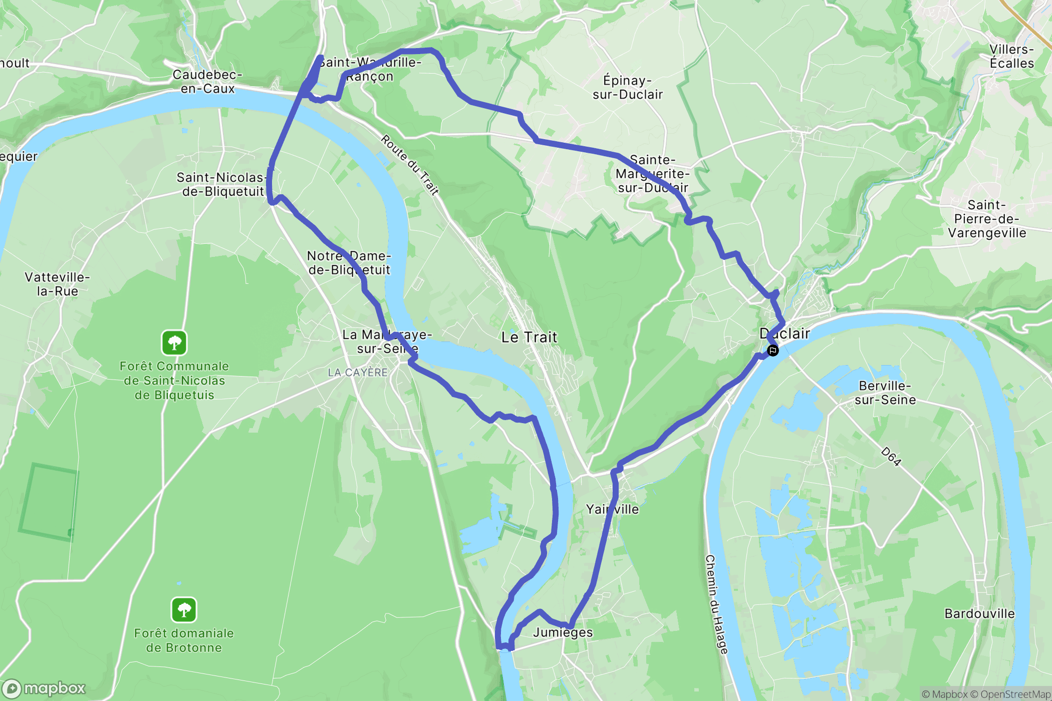 Duclair : carte du parcours de randonnée - France