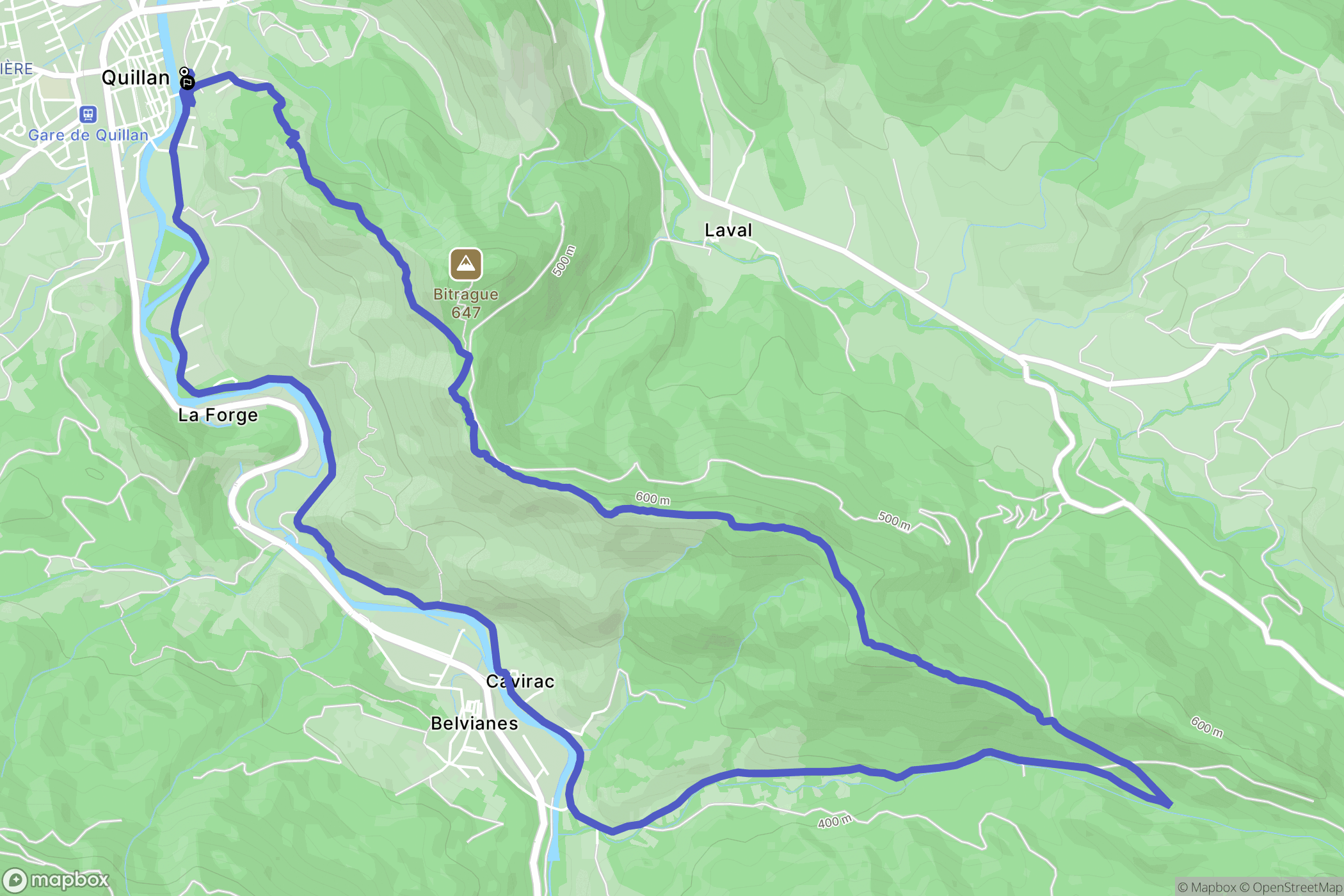 Quillan : carte du parcours de randonnée - France
