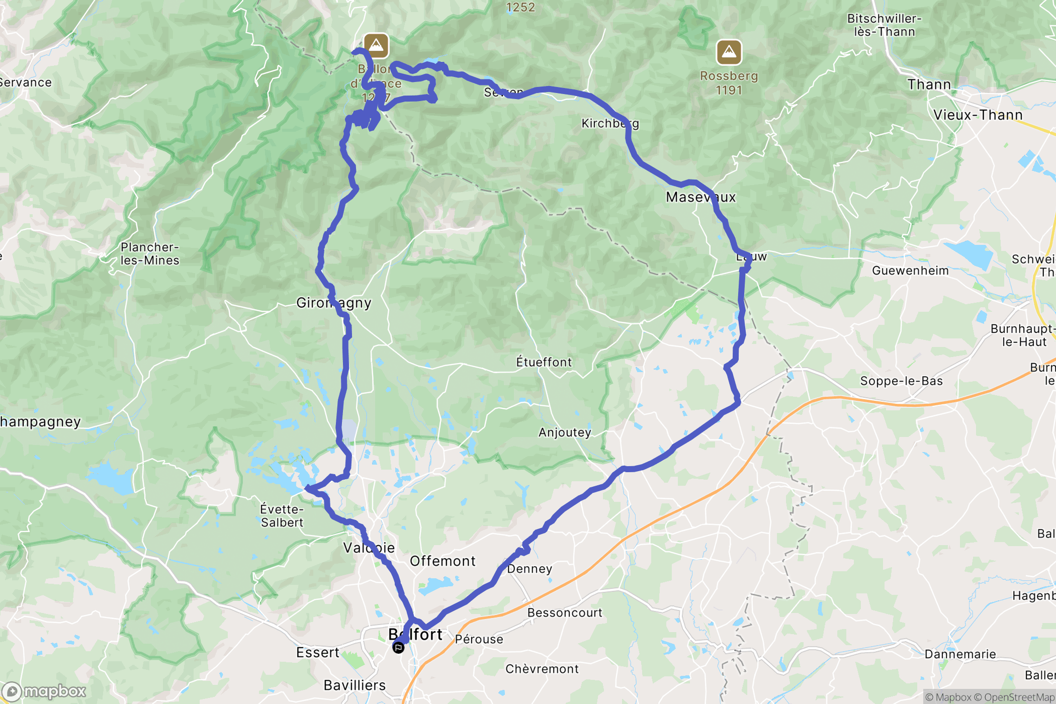 Belfort : carte du parcours de randonnée - France