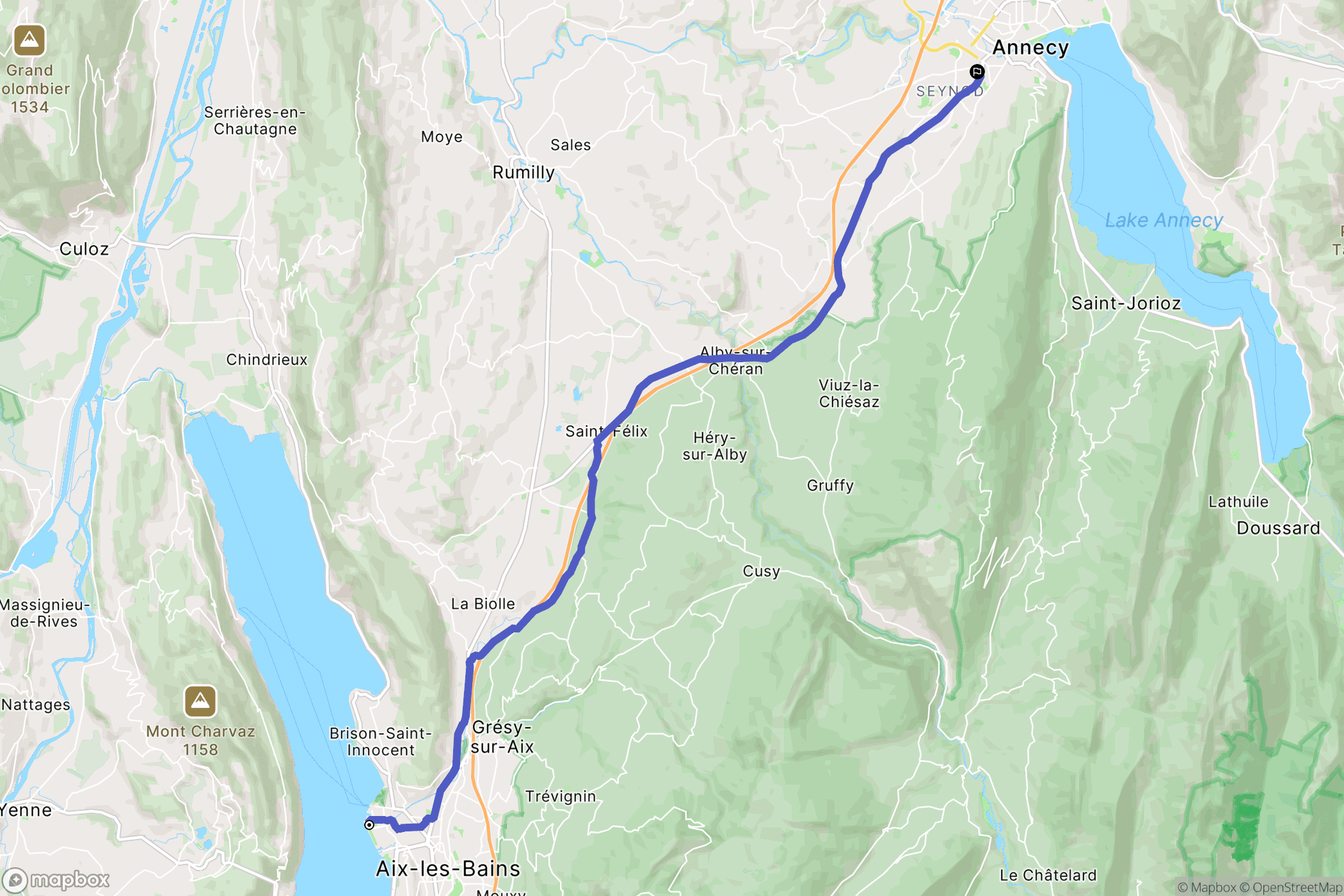 Aix-les-Bains : carte du parcours de randonnée - France