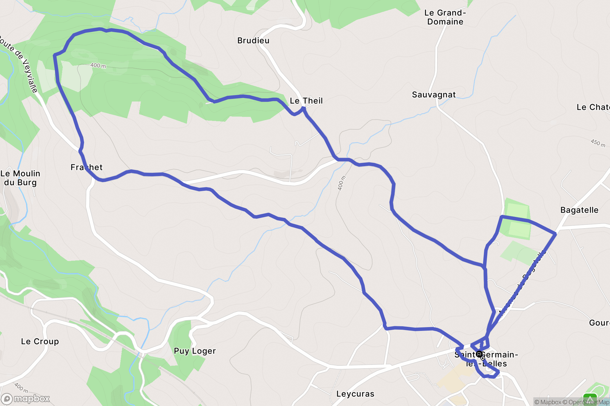 Saint-Germain-les-Belles : carte du parcours de randonnée - France