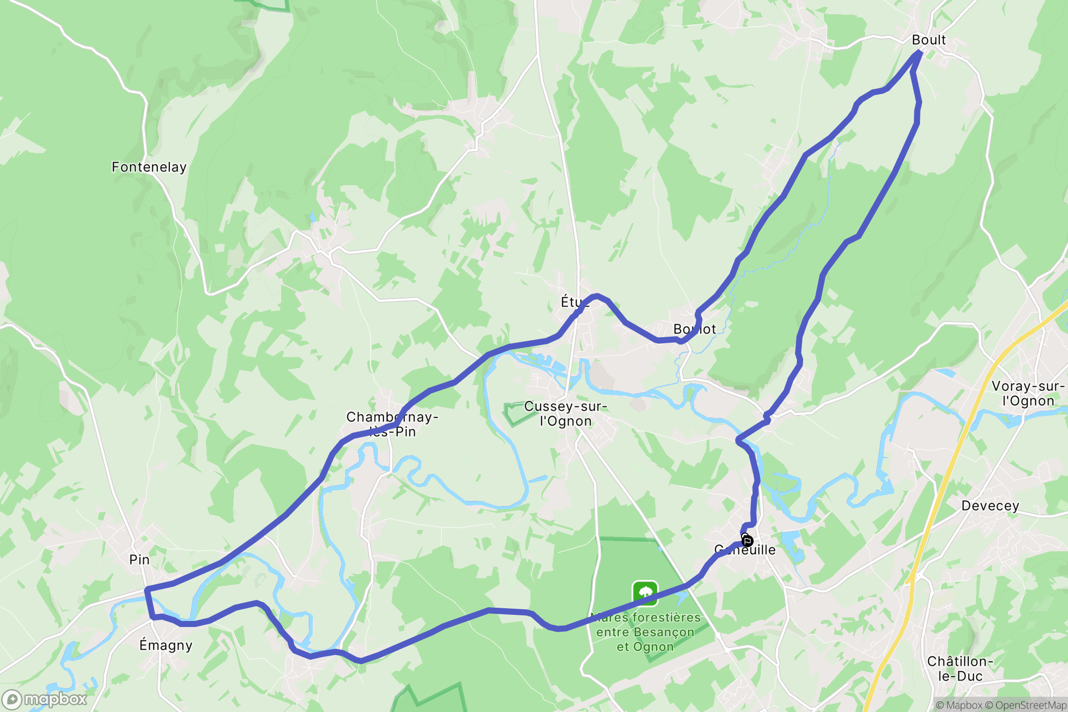Geneuille : carte du parcours de randonnée - France
