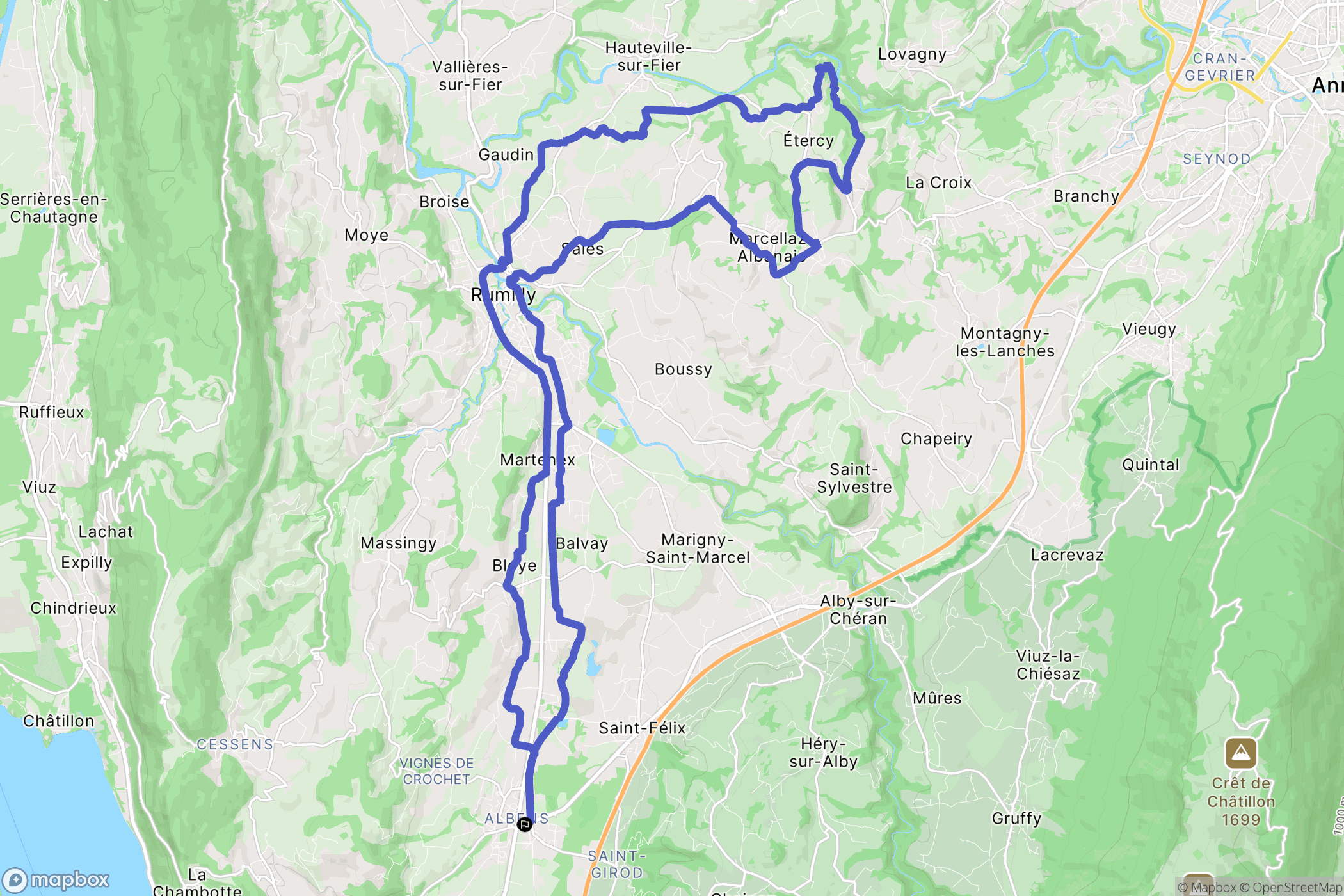 Entrelacs : carte du parcours de randonnée - France