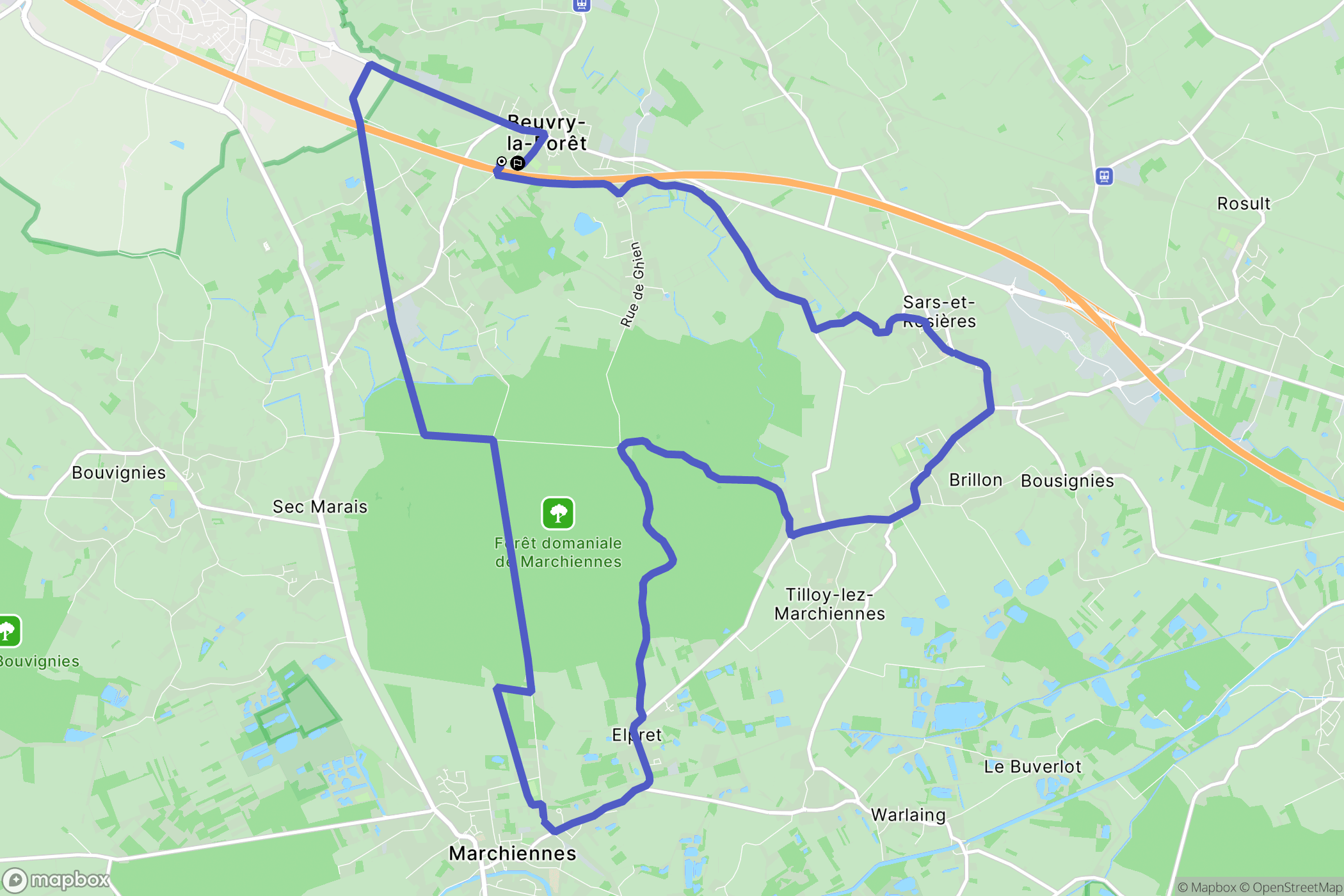 Beuvry-la-Forêt : carte du parcours de randonnée - France