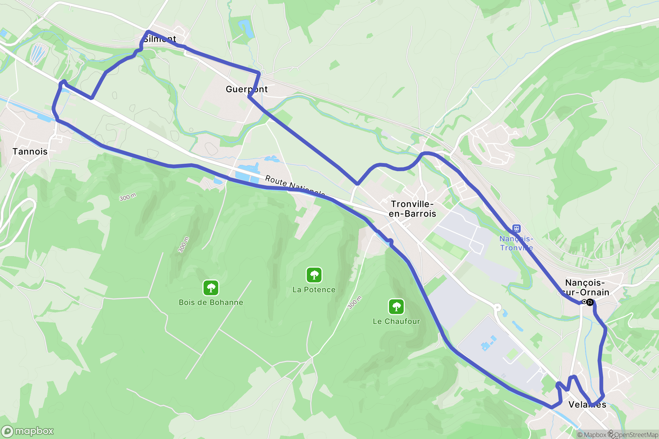 Nançois-sur-Ornain : carte du parcours de randonnée - France