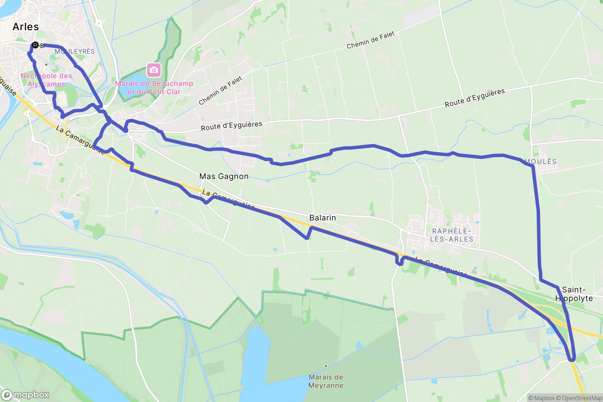 Arles : carte du parcours de randonnée - France