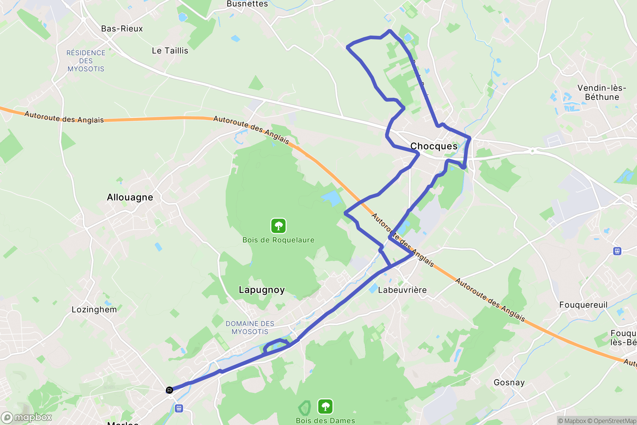 Marles-les-Mines : carte du parcours de randonnée - France