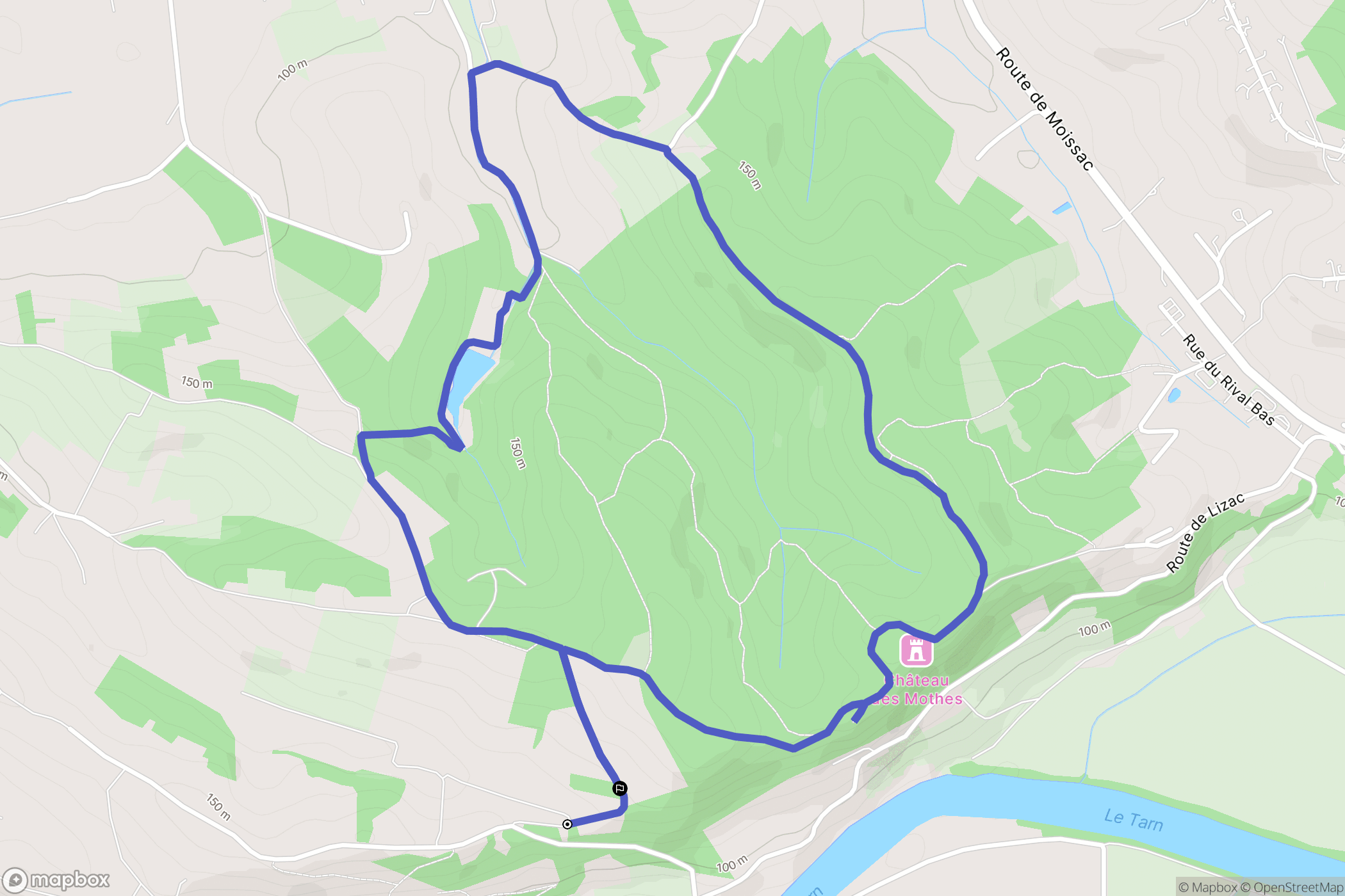 Lizac : carte du parcours de randonnée - France