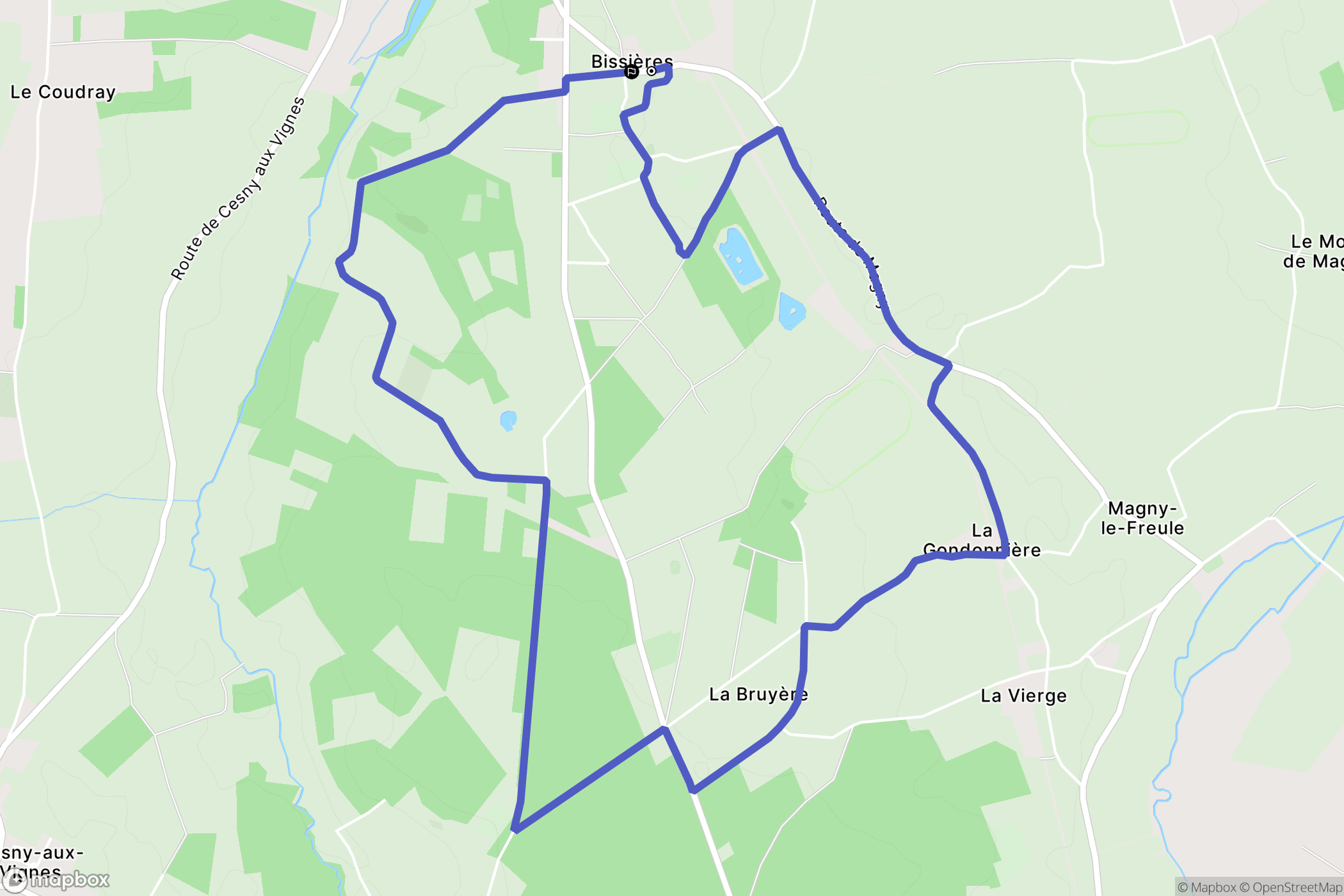 Méry-Bissières-en-Auge : carte du parcours de randonnée - France