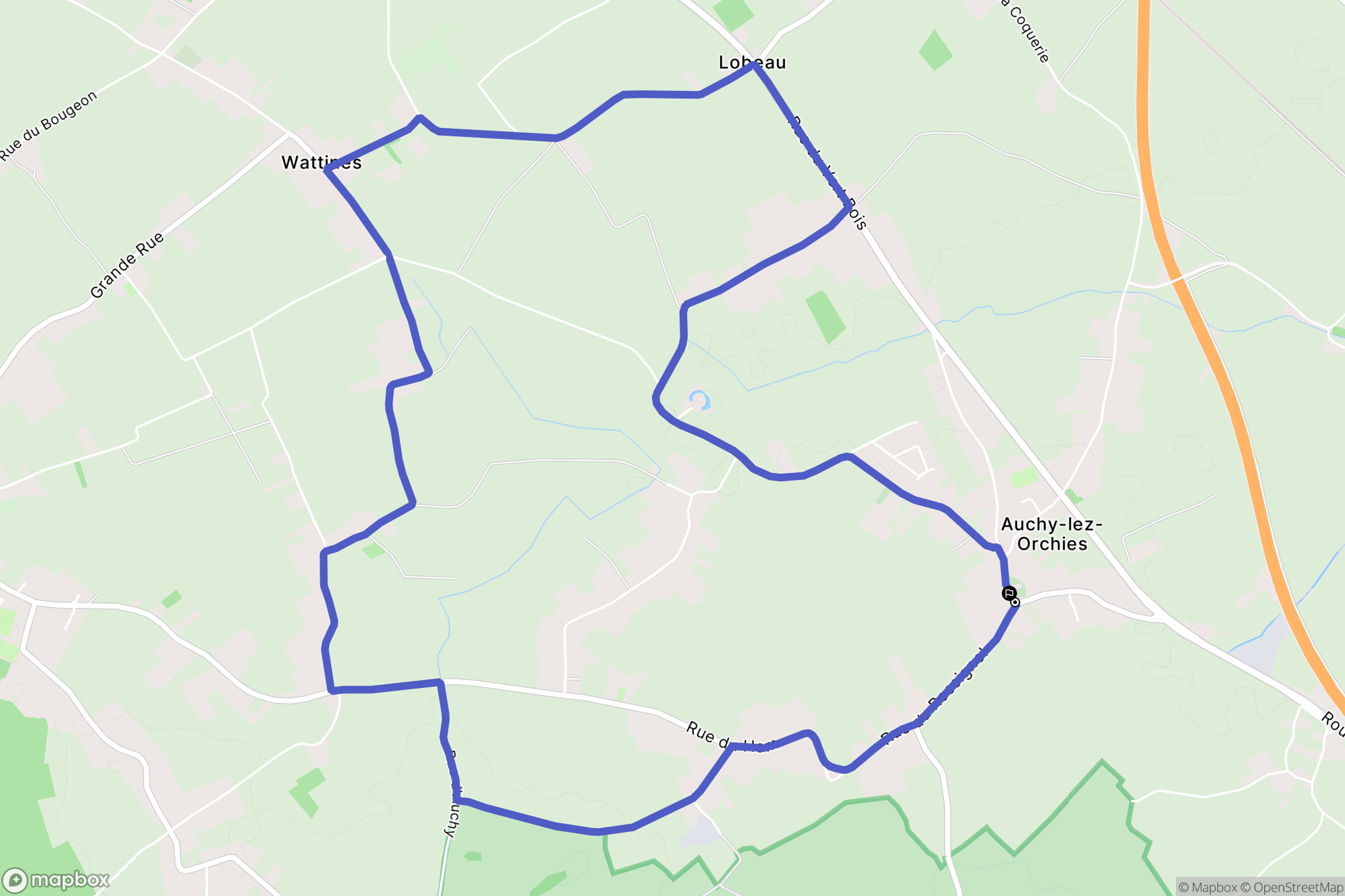 Auchy-lez-Orchies : carte du parcours de randonnée - France
