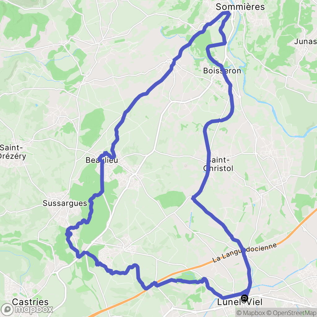 Lunel-Viel : carte du parcours de randonnée - France