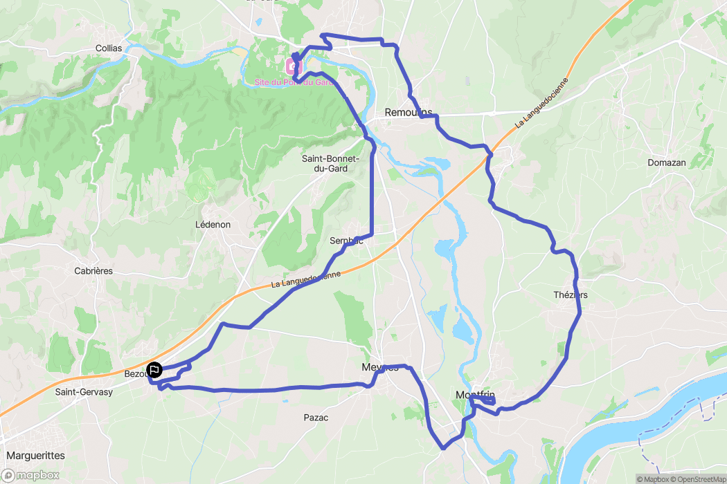 Bezouce : carte du parcours de randonnée - France