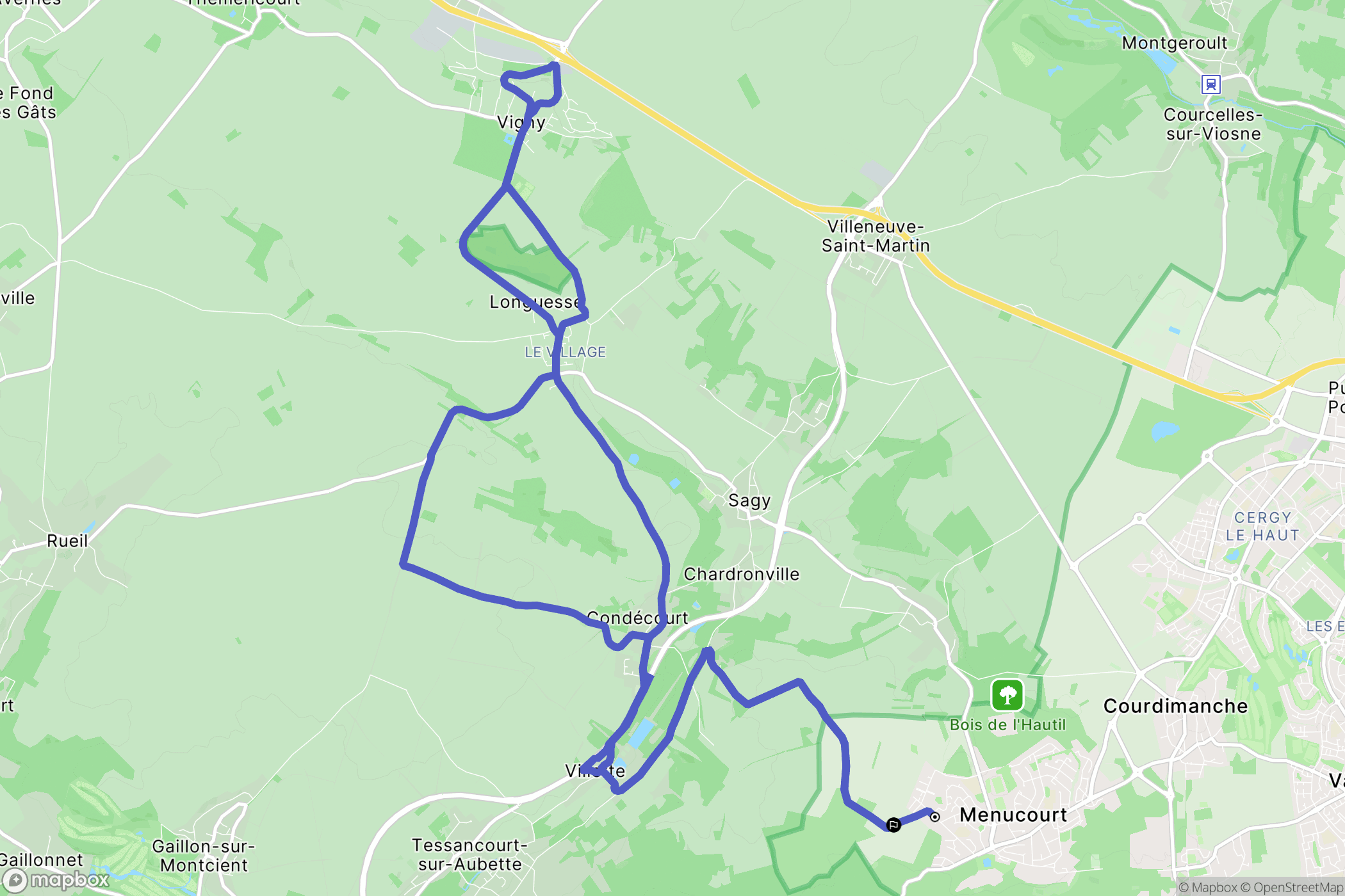 Menucourt : carte du parcours de randonnée - France