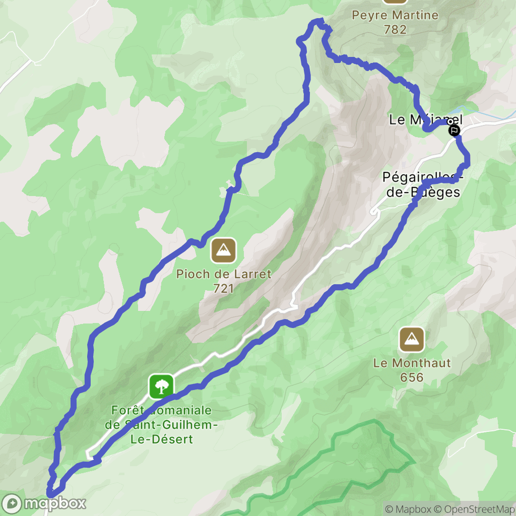 Pégairolles-de-Buèges : carte du parcours de randonnée - France