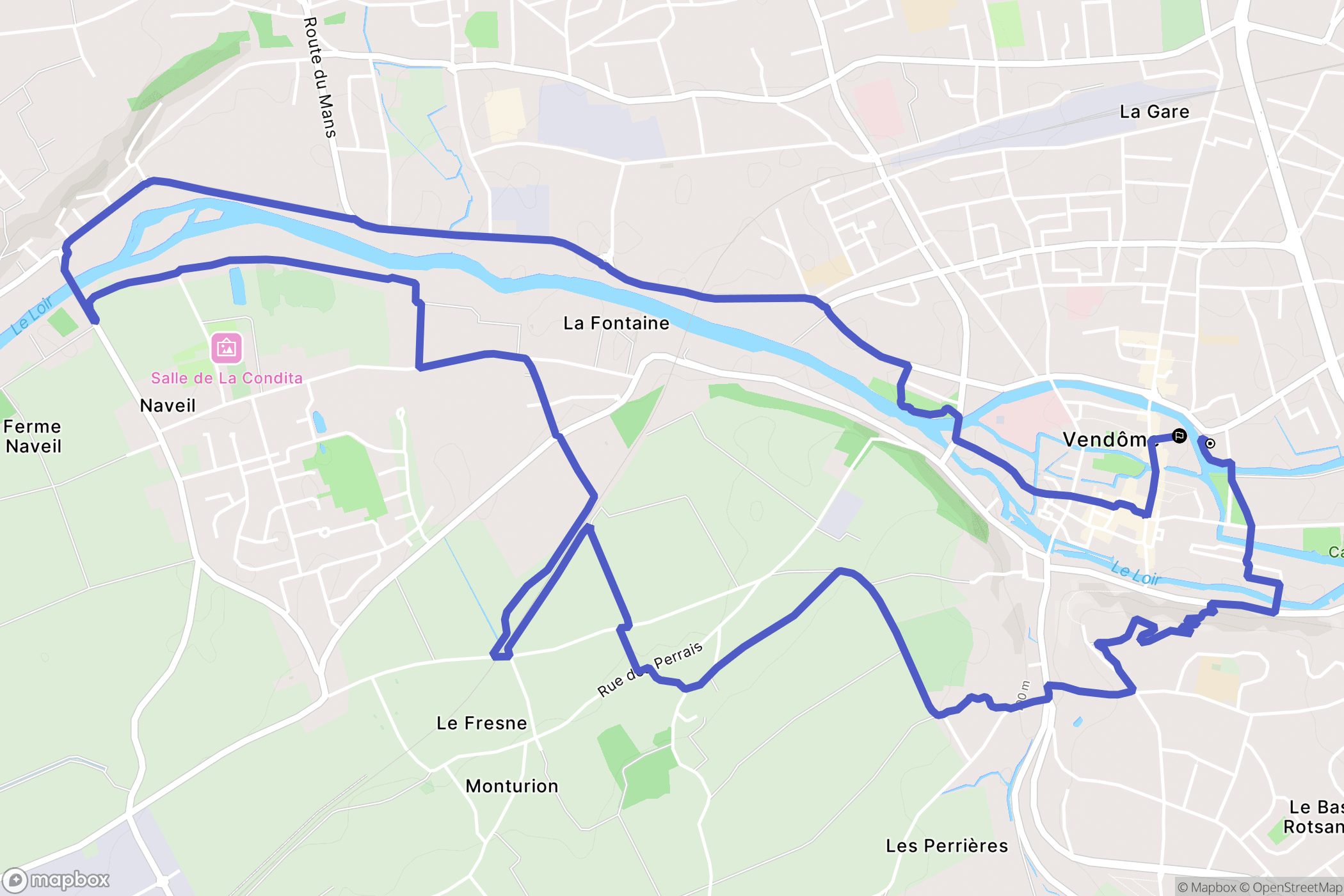 Vendôme : carte du parcours de randonnée - France