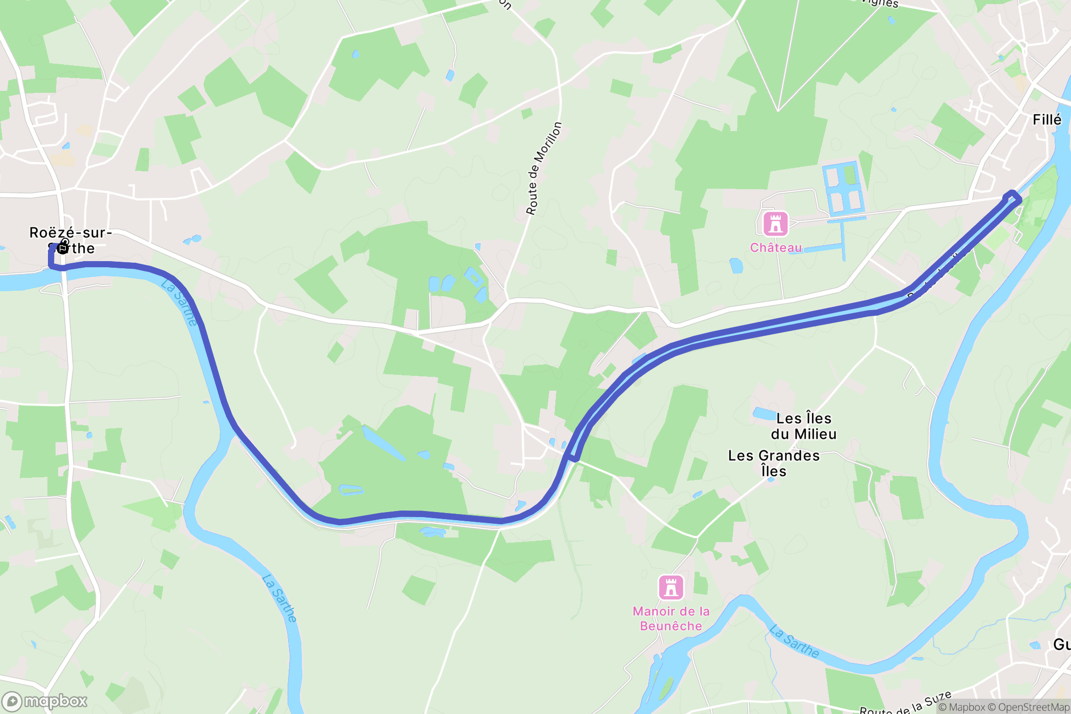 Roëzé-sur-Sarthe : carte du parcours de randonnée - France