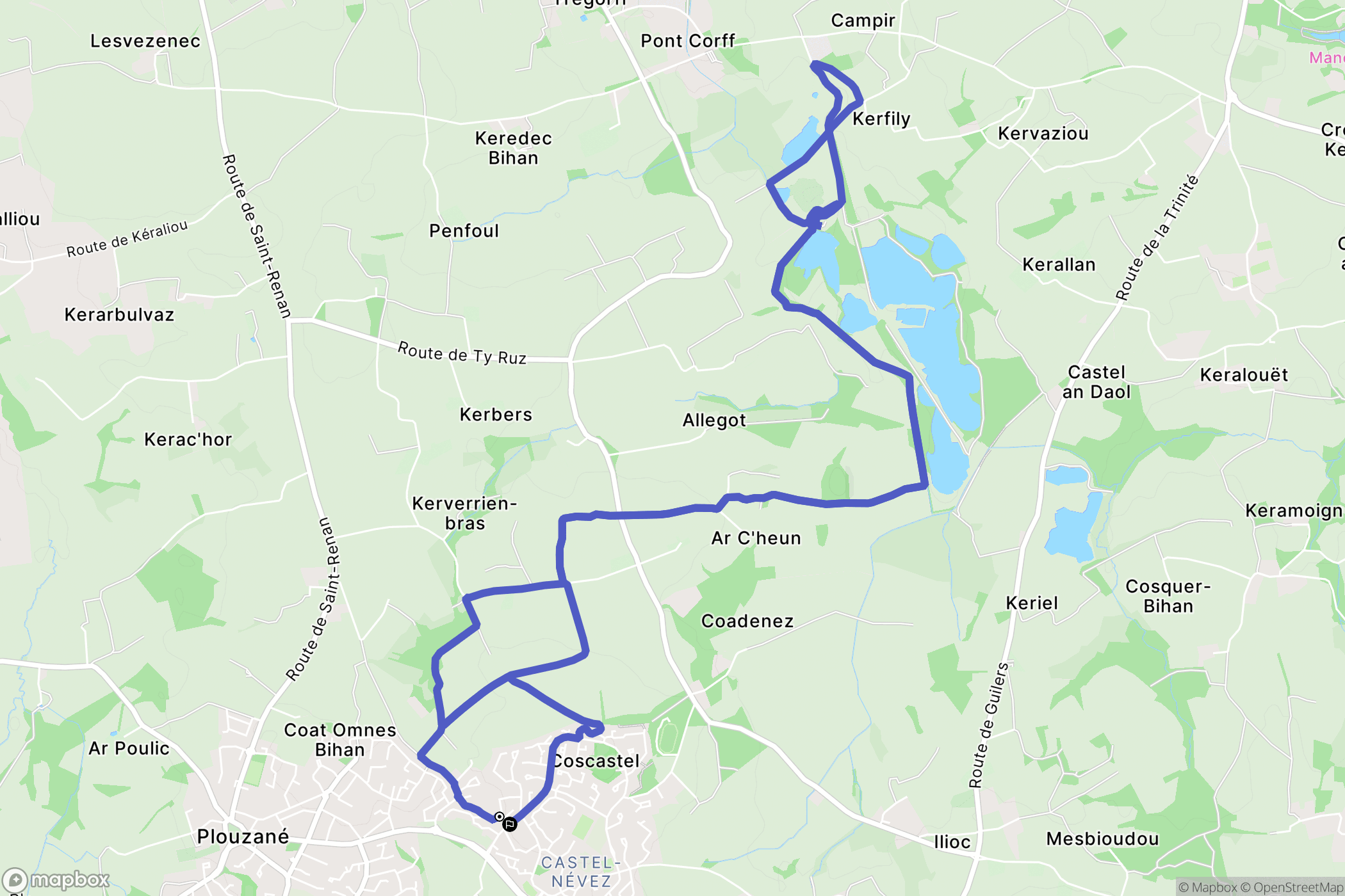 Plouzané : carte du parcours de randonnée - France