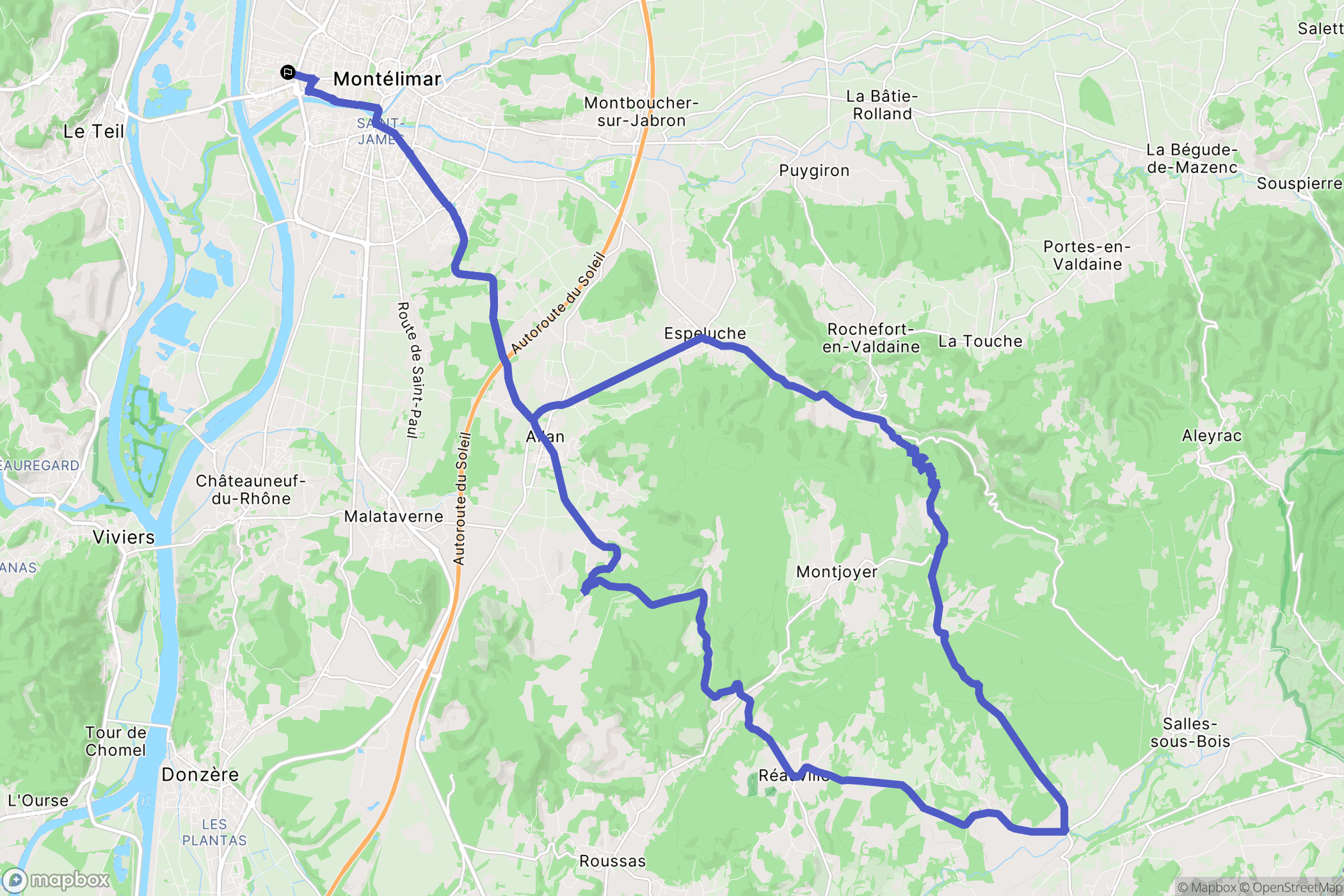 Montélimar : carte du parcours de randonnée - France