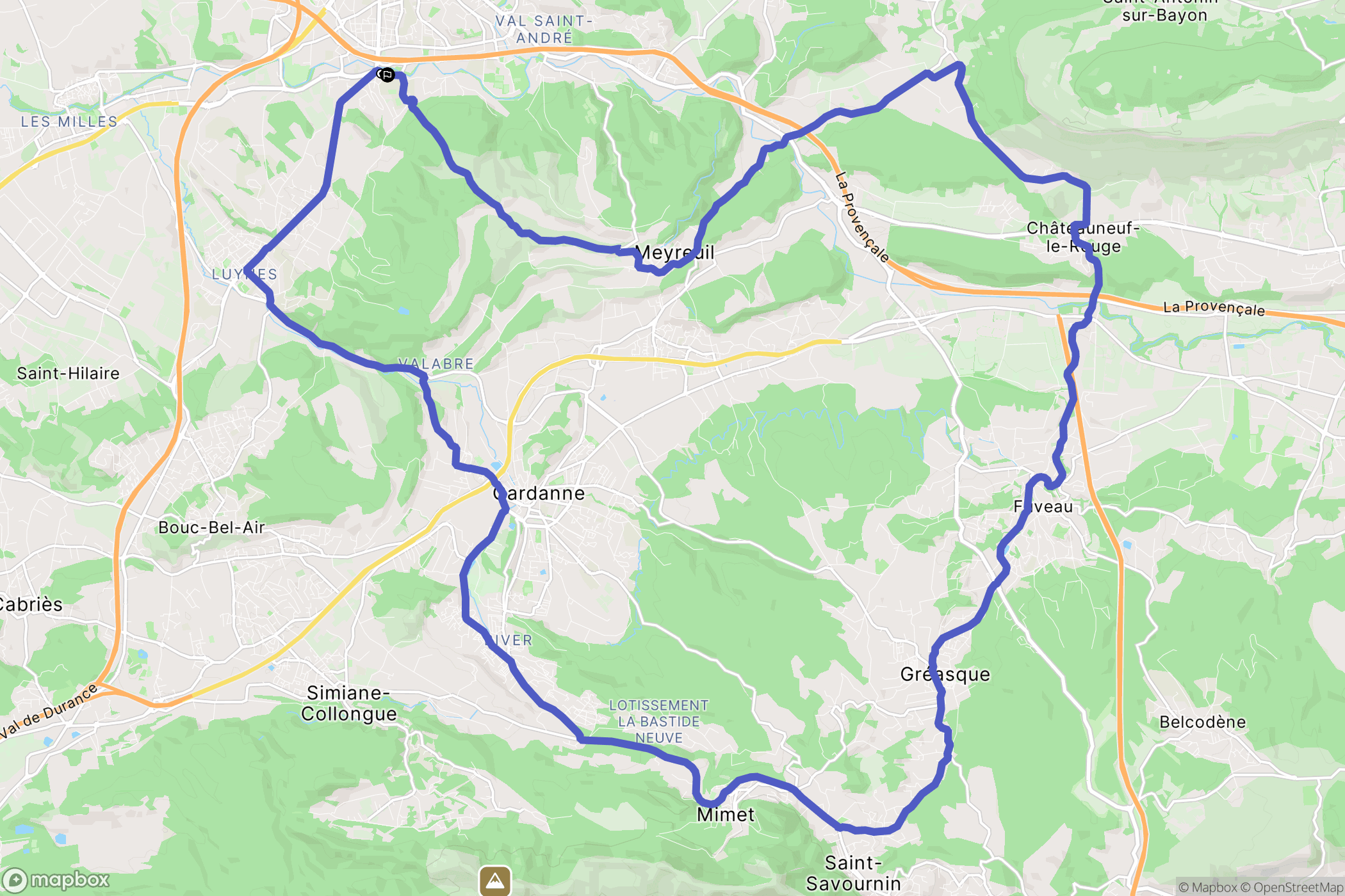 Aix-en-Provence : carte du parcours de randonnée - France