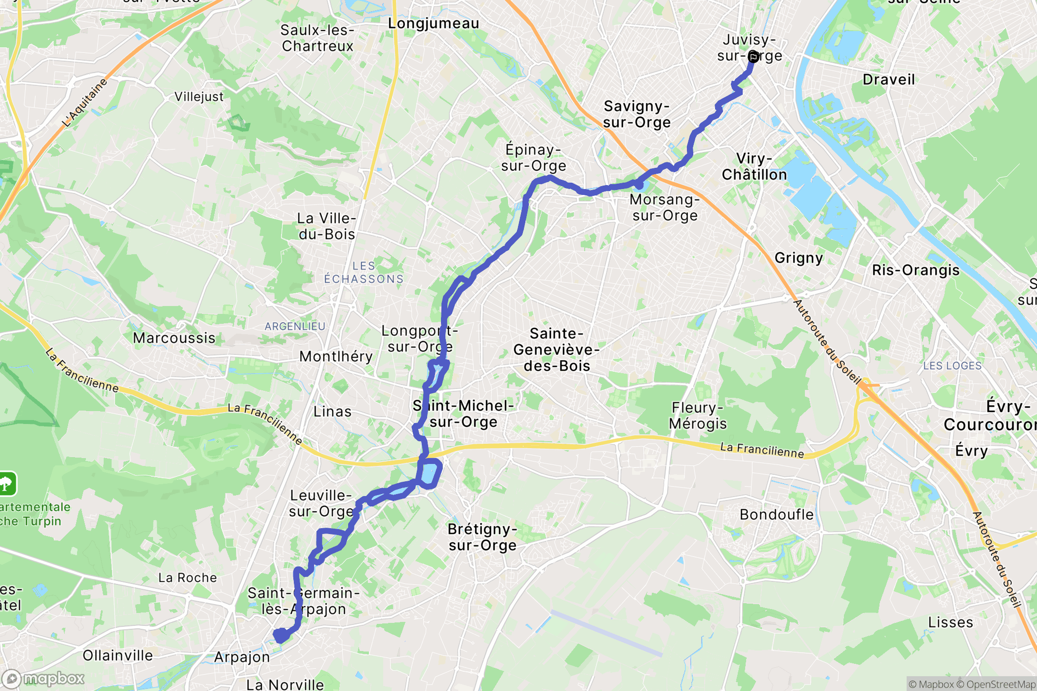 Juvisy-sur-Orge : carte du parcours de randonnée - France