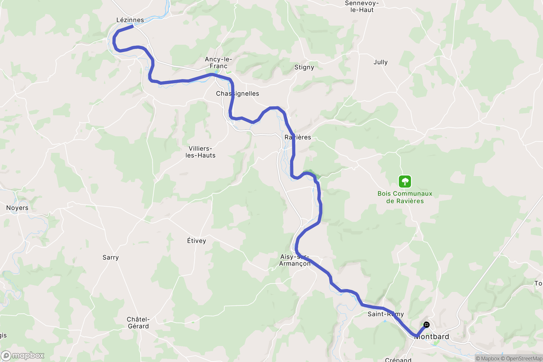 Montbard : carte du parcours de randonnée - France