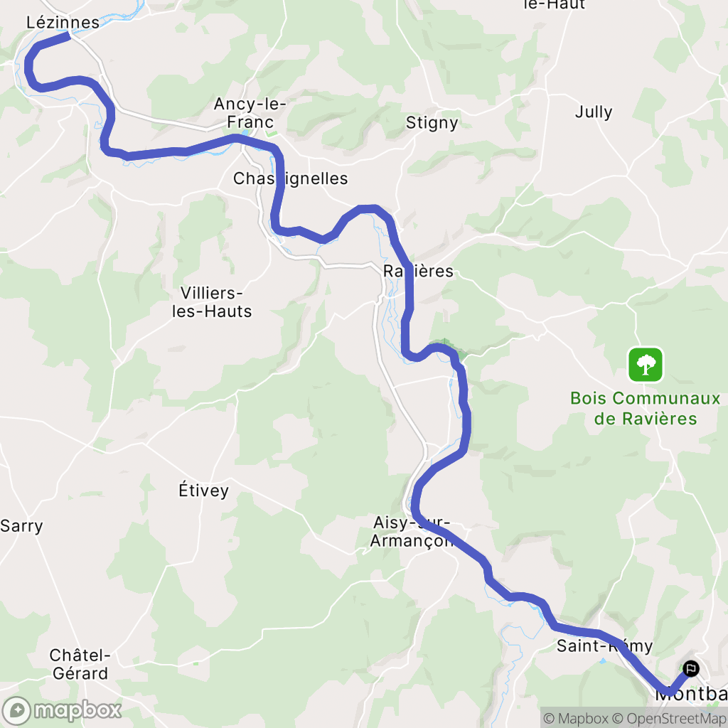 Montbard : carte du parcours de randonnée - France