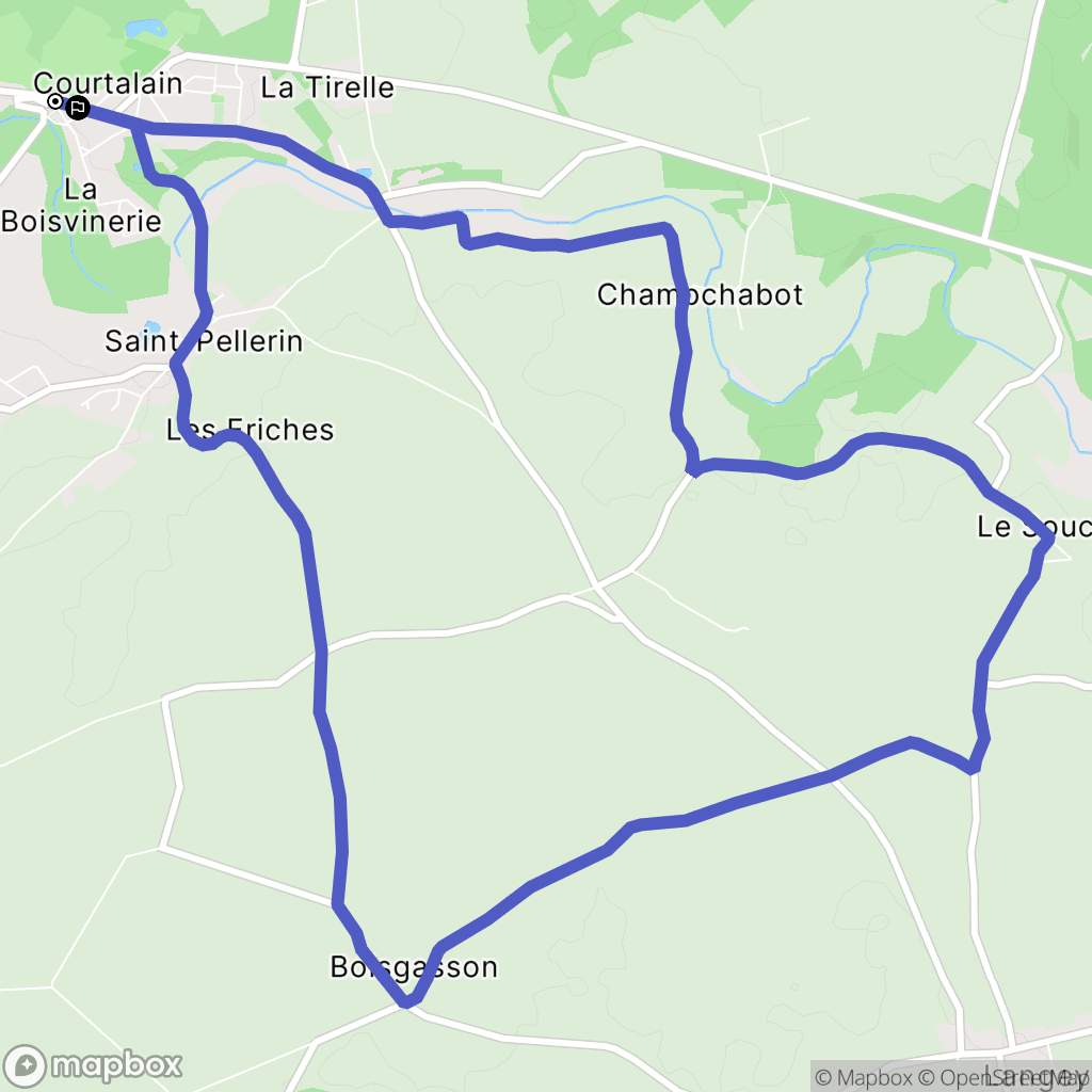 Commune nouvelle d'Arrou : carte du parcours de randonnée - France