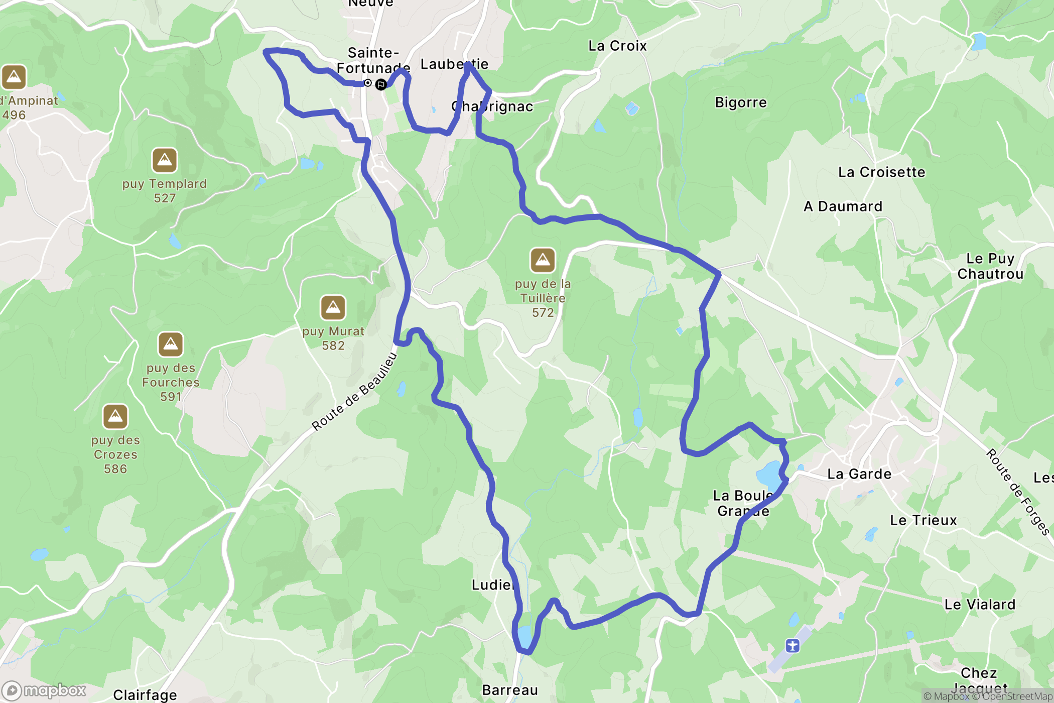 Sainte-Fortunade : carte du parcours de randonnée - France
