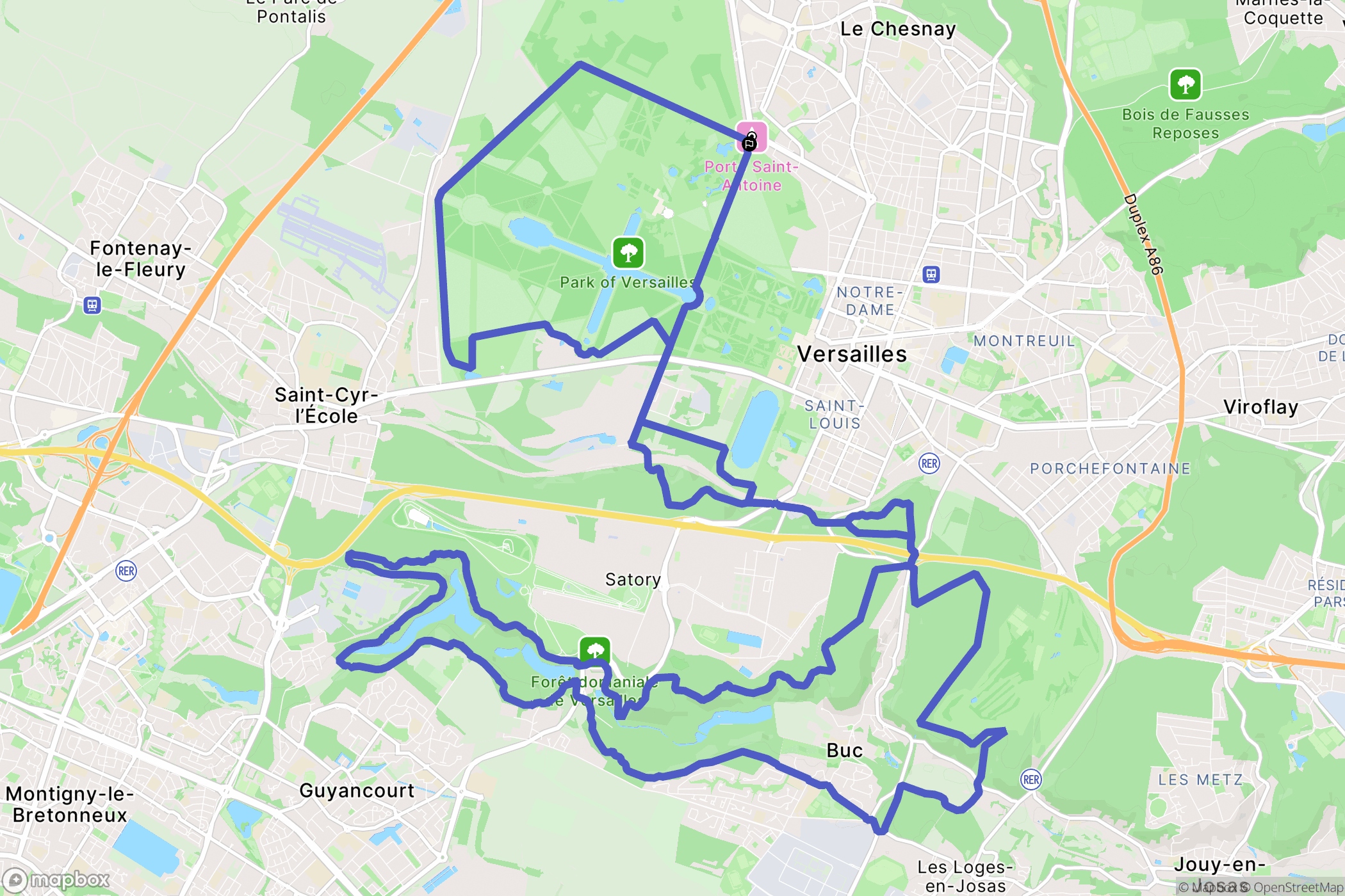 Versailles : carte du parcours de randonnée - France