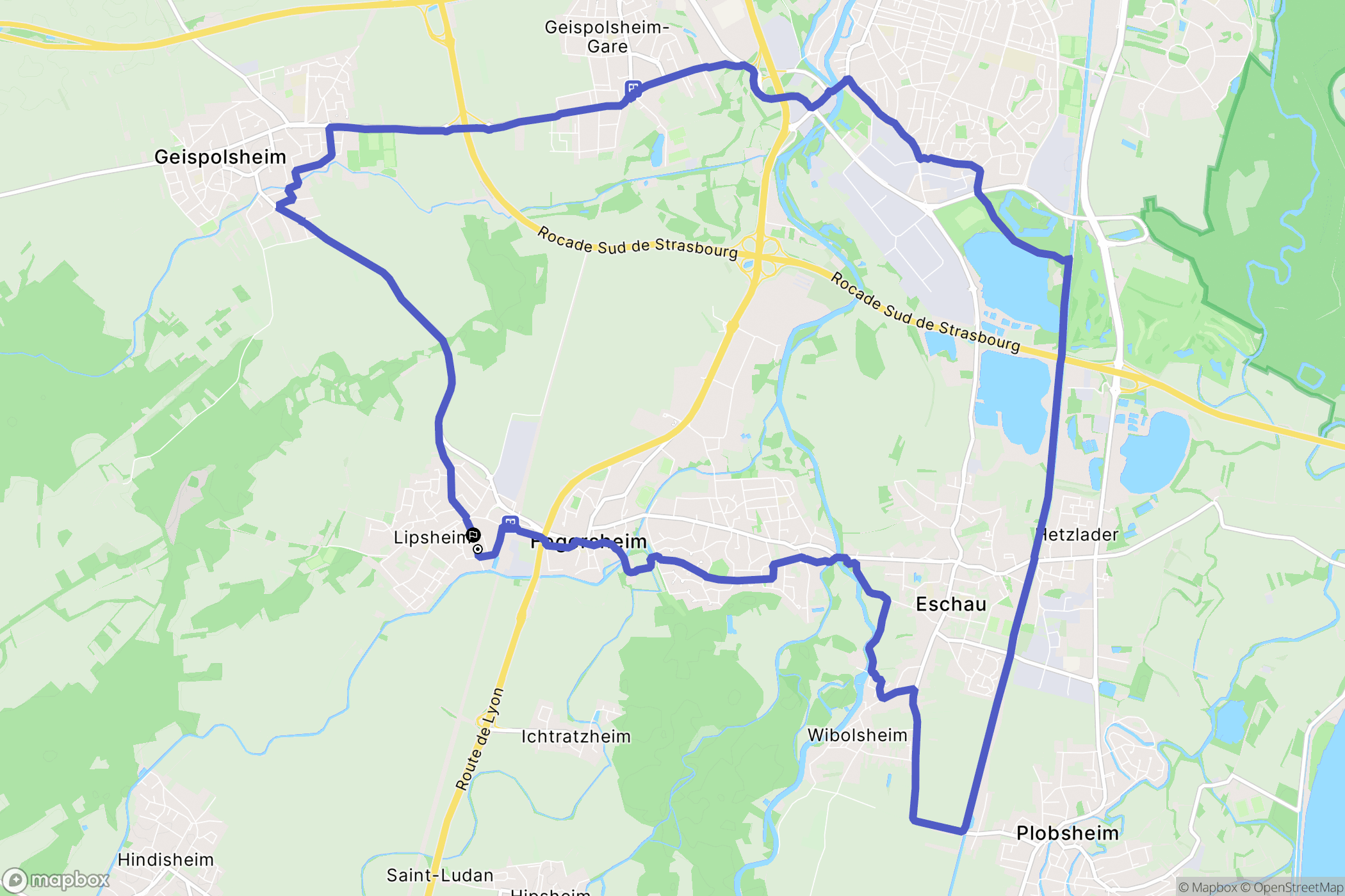 Lipsheim : carte du parcours de randonnée - France