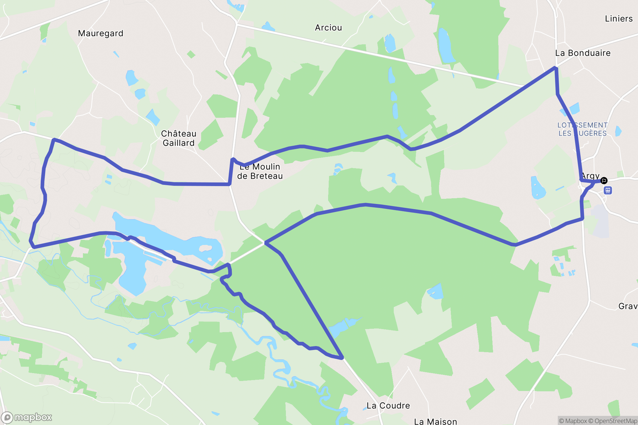 Argy : carte du parcours de randonnée - France