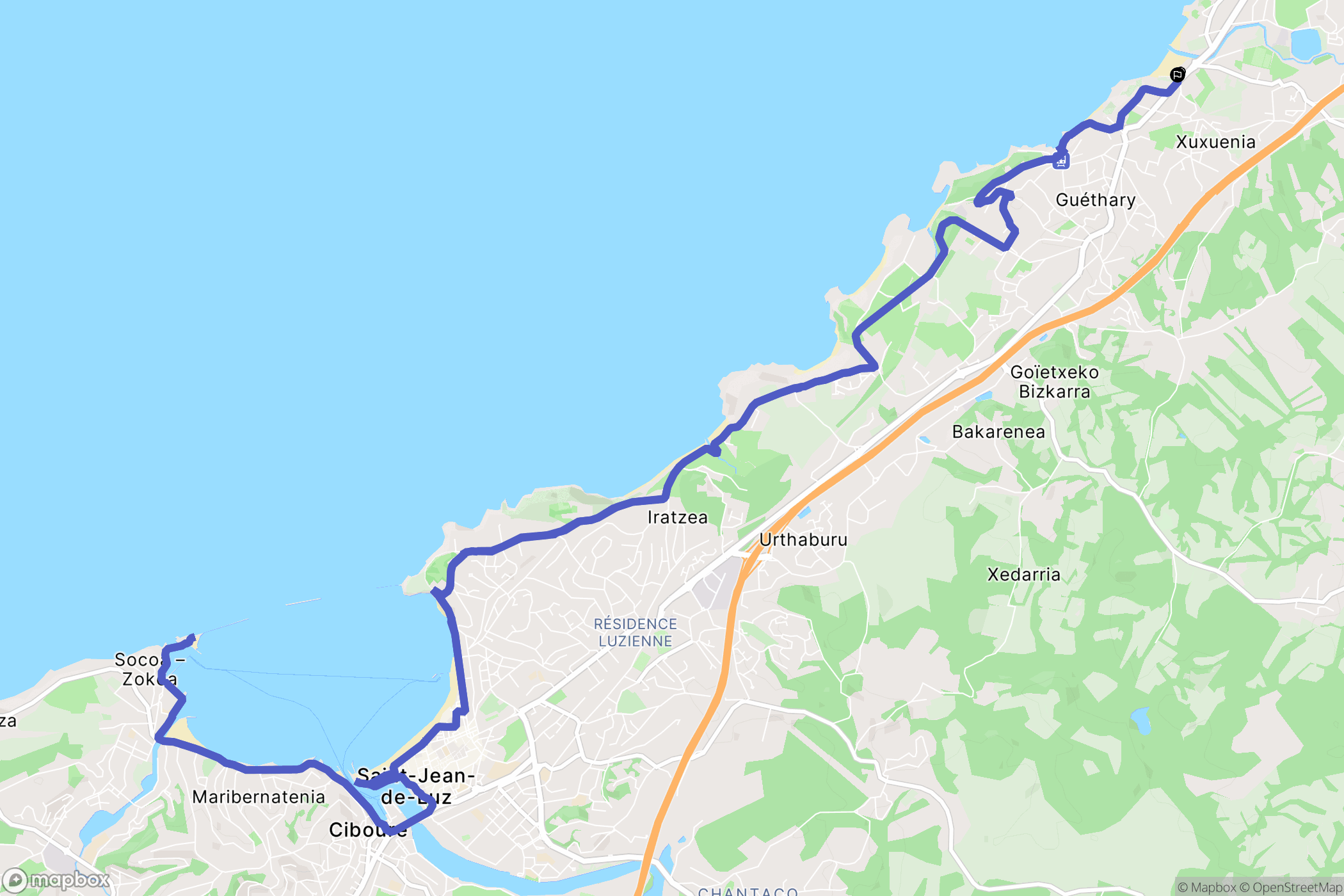 Bidart : carte du parcours de randonnée - France