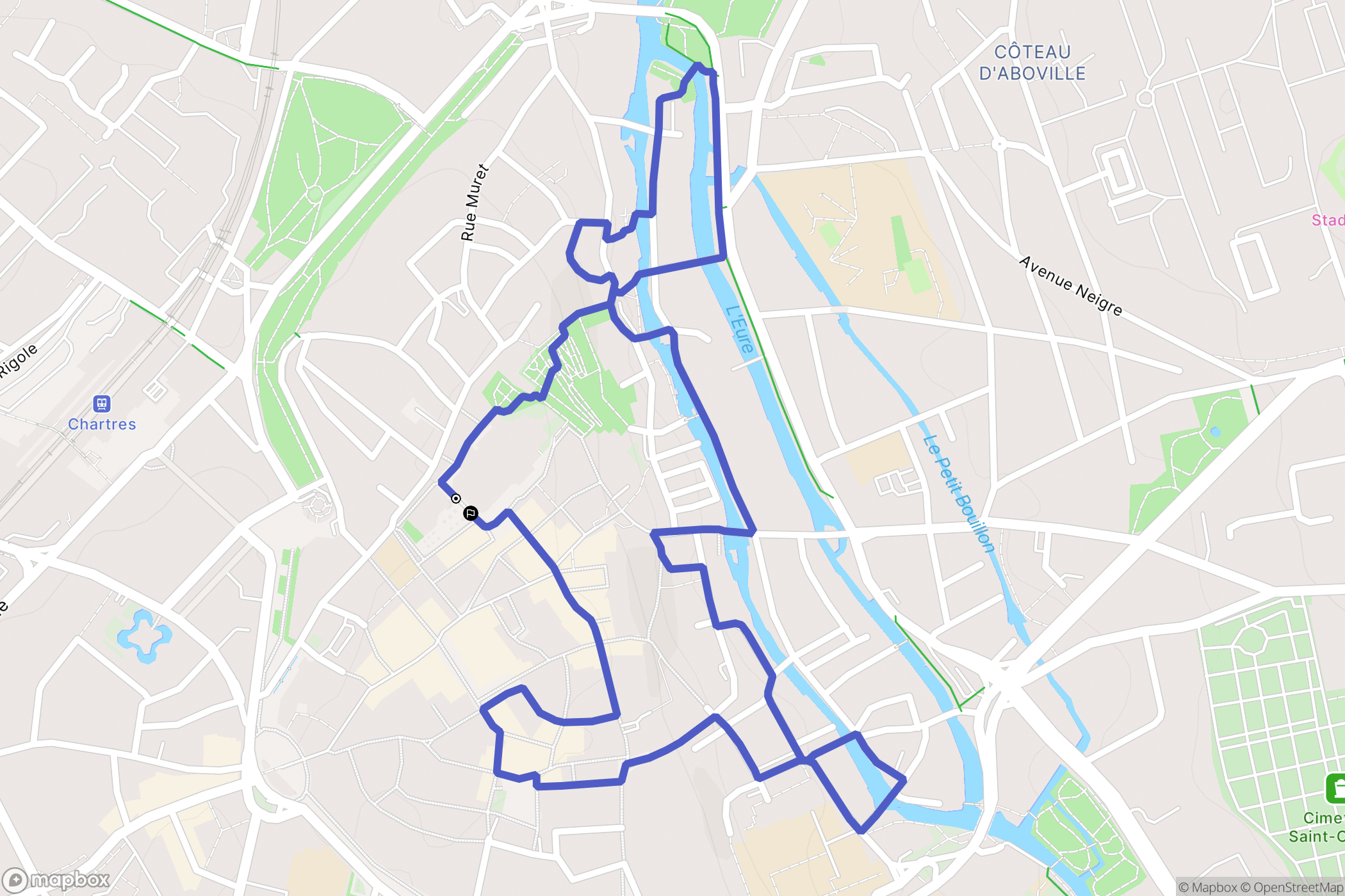Chartres : carte du parcours de randonnée - France