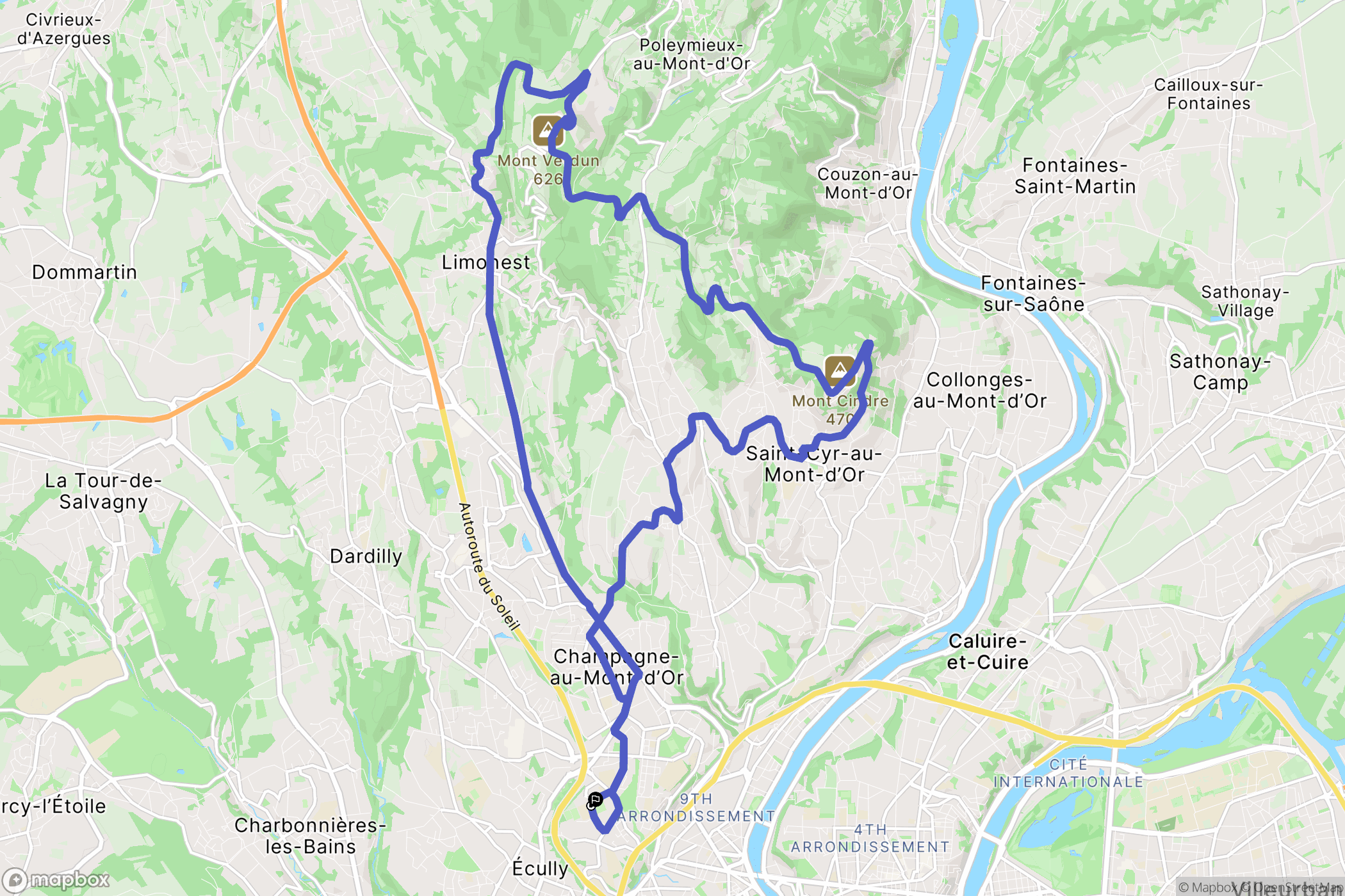 Écully : carte du parcours de randonnée - France