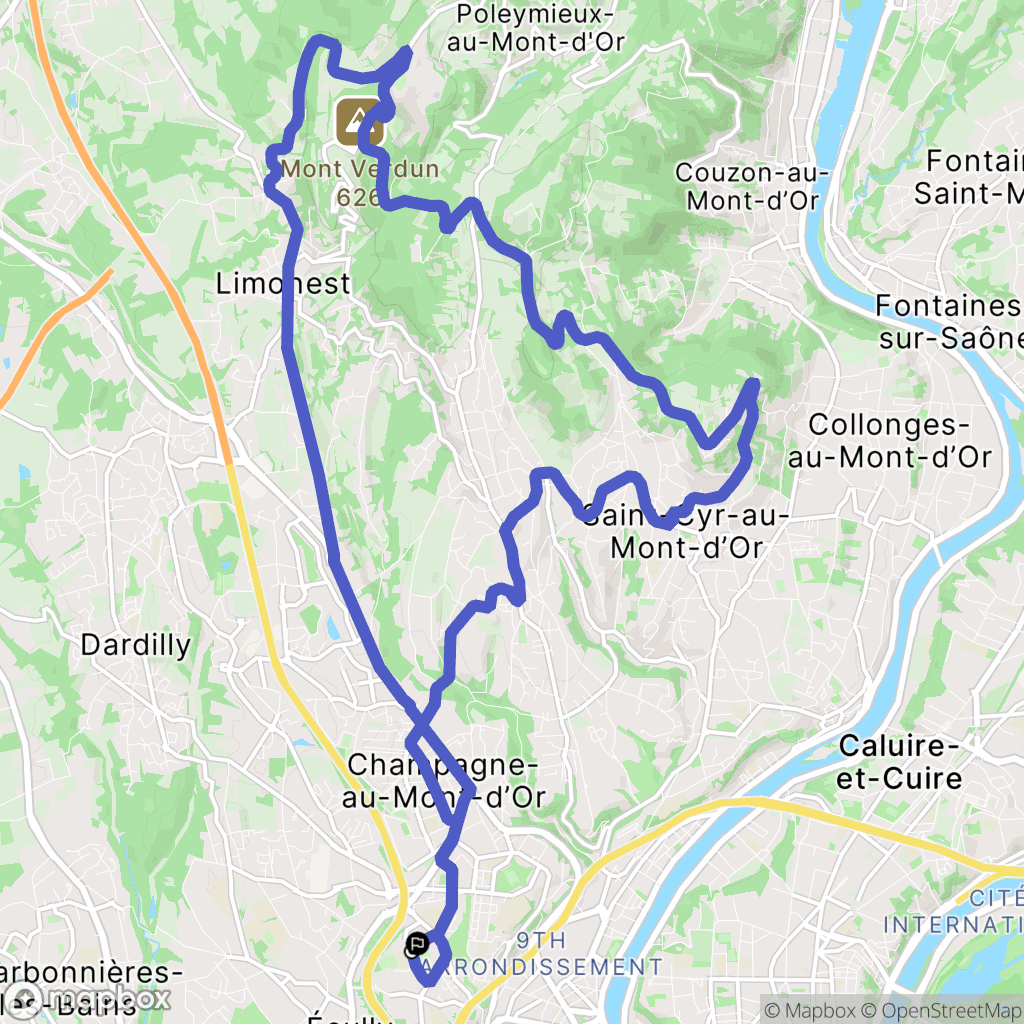 Écully : carte du parcours de randonnée - France