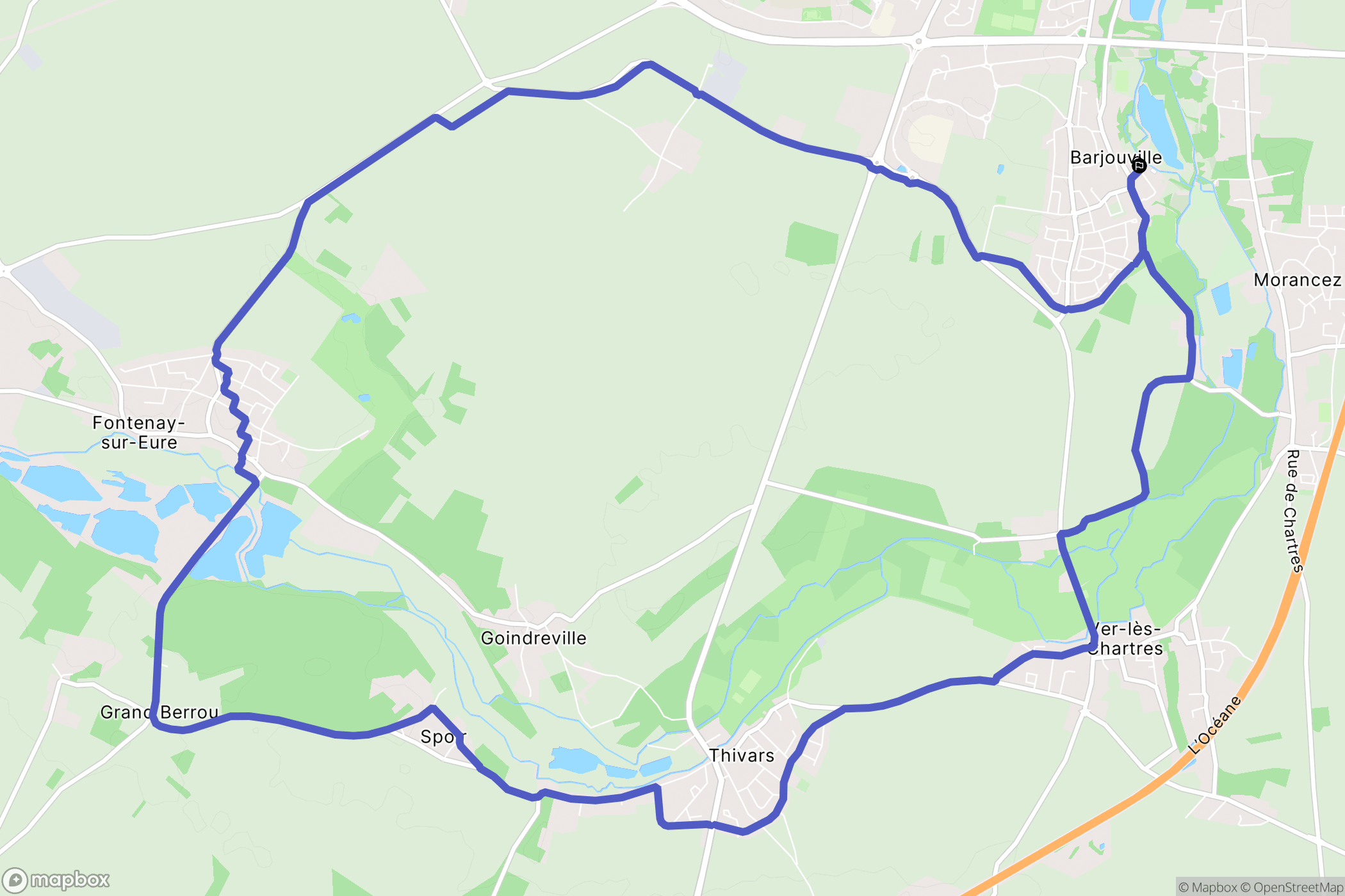 Barjouville : carte du parcours de randonnée - France
