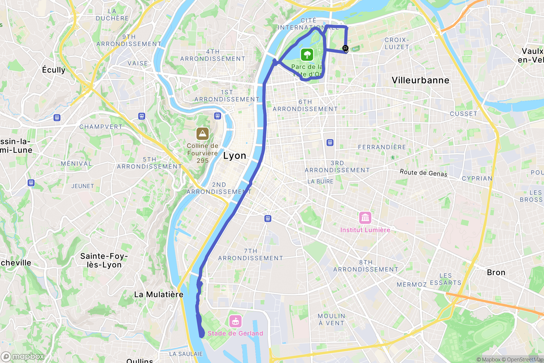 Villeurbanne : carte du parcours de randonnée - France