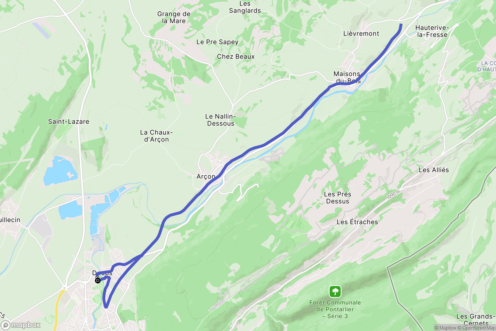 Doubs : carte du parcours de randonnée - France
