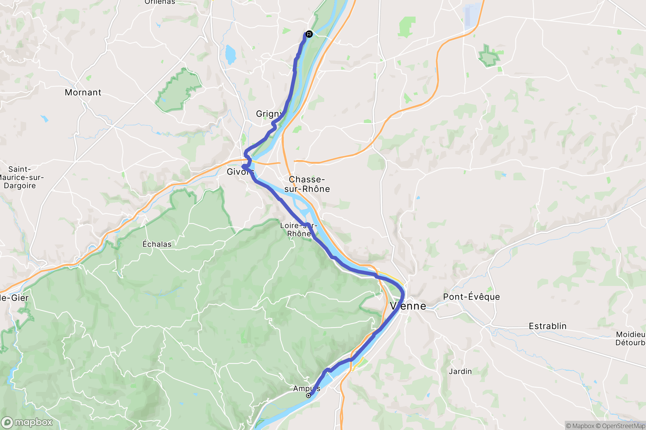Ampuis : carte du parcours de randonnée - France