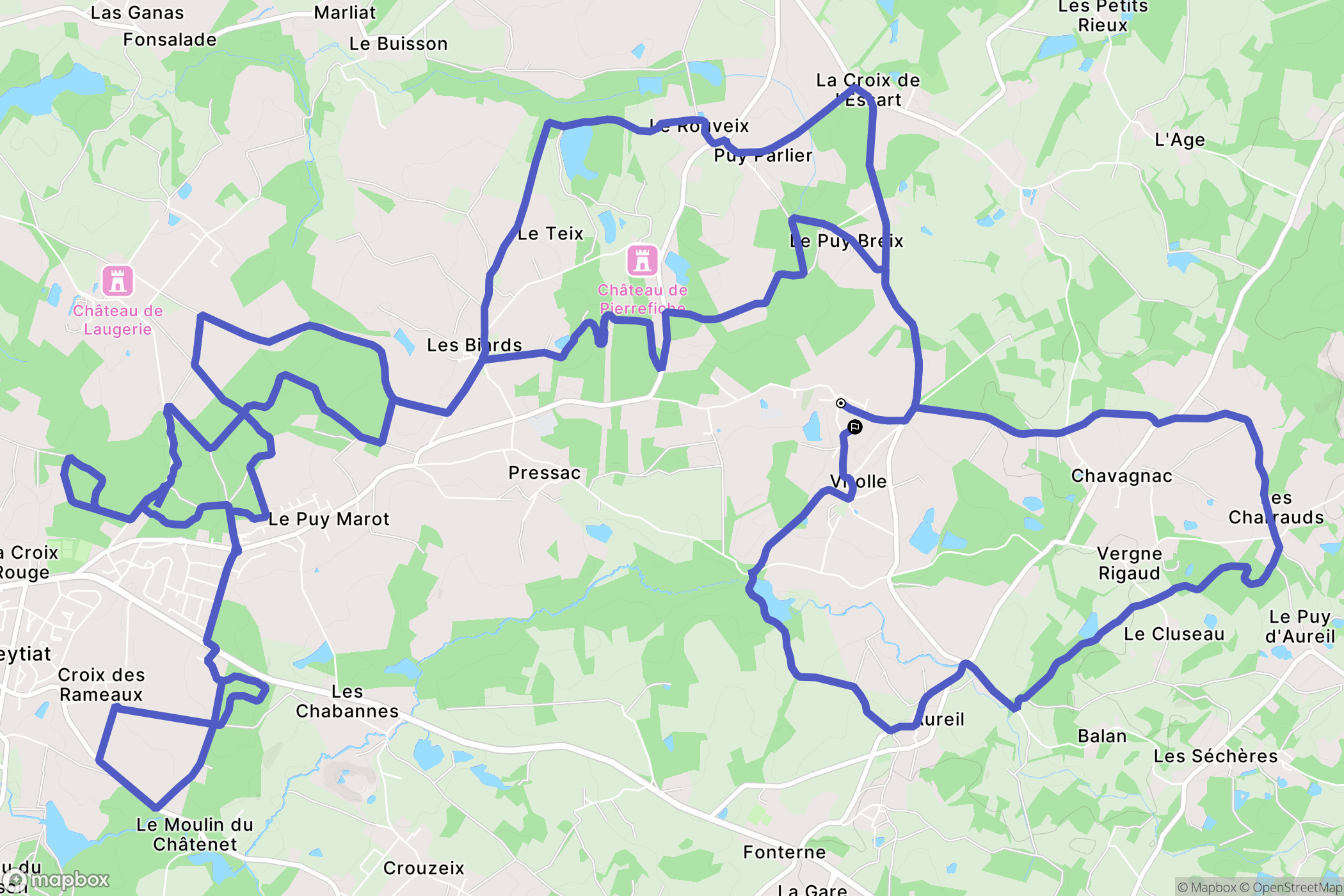 Aureil : carte du parcours de randonnée - France