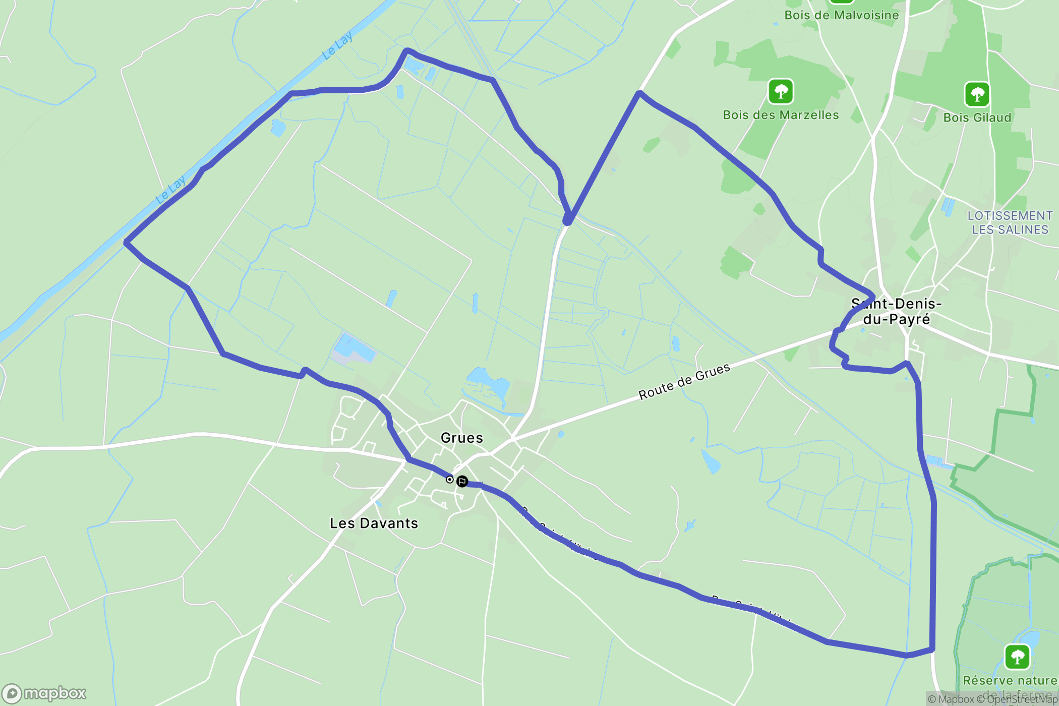 Grues : carte du parcours de randonnée - France