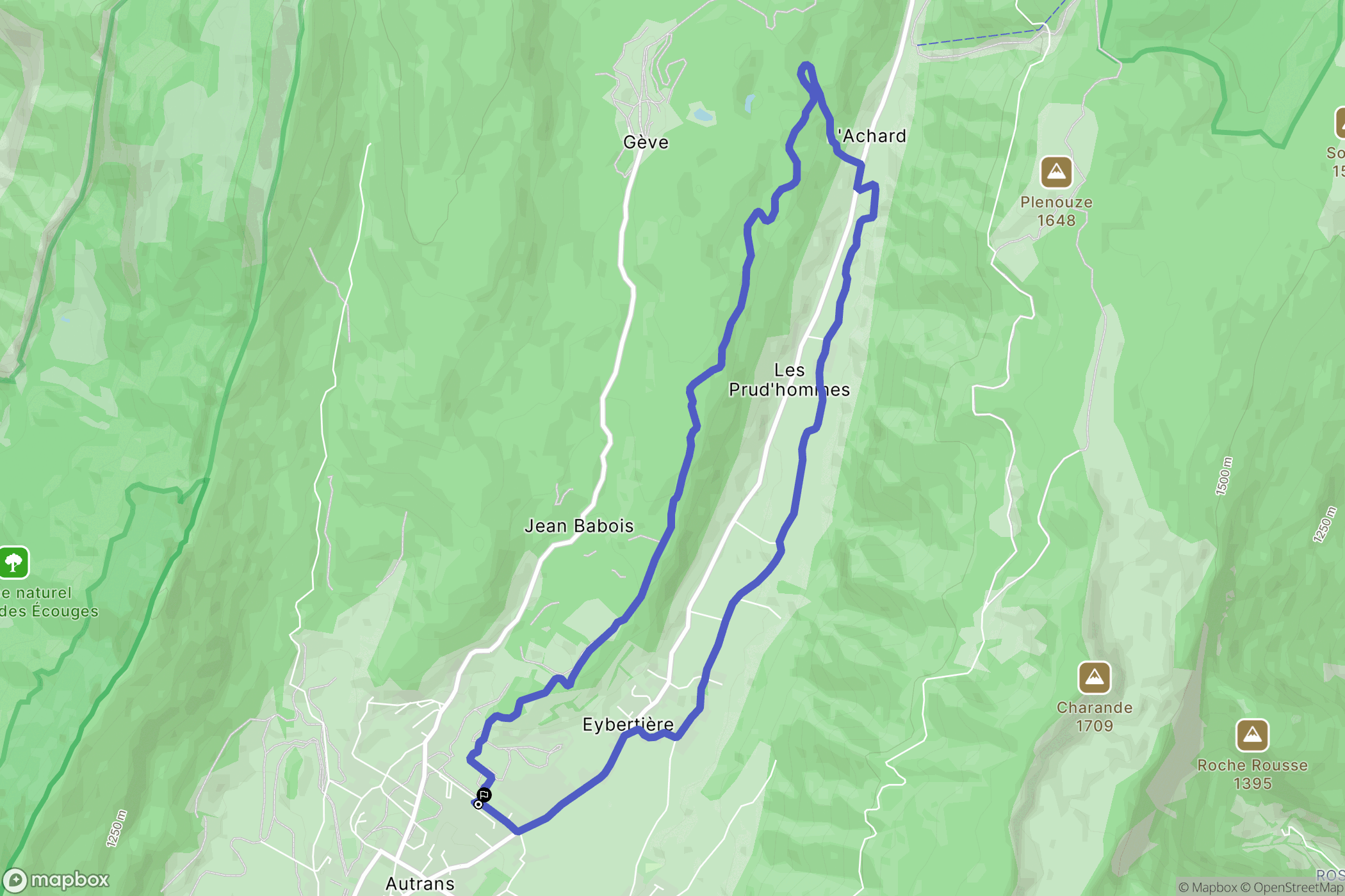 Autrans-Méaudre en Vercors : carte du parcours de randonnée - France