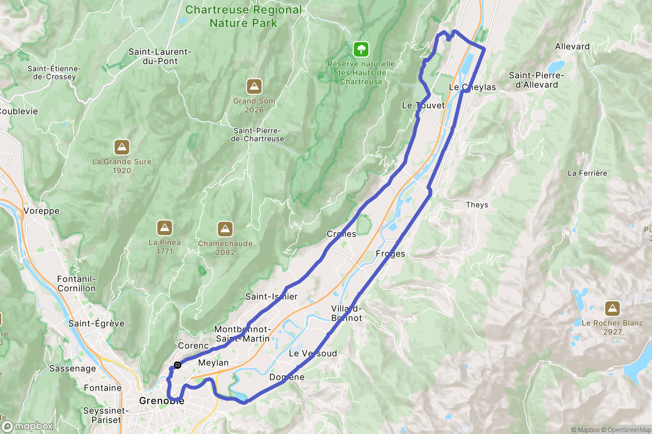 Corenc : carte du parcours de randonnée - France