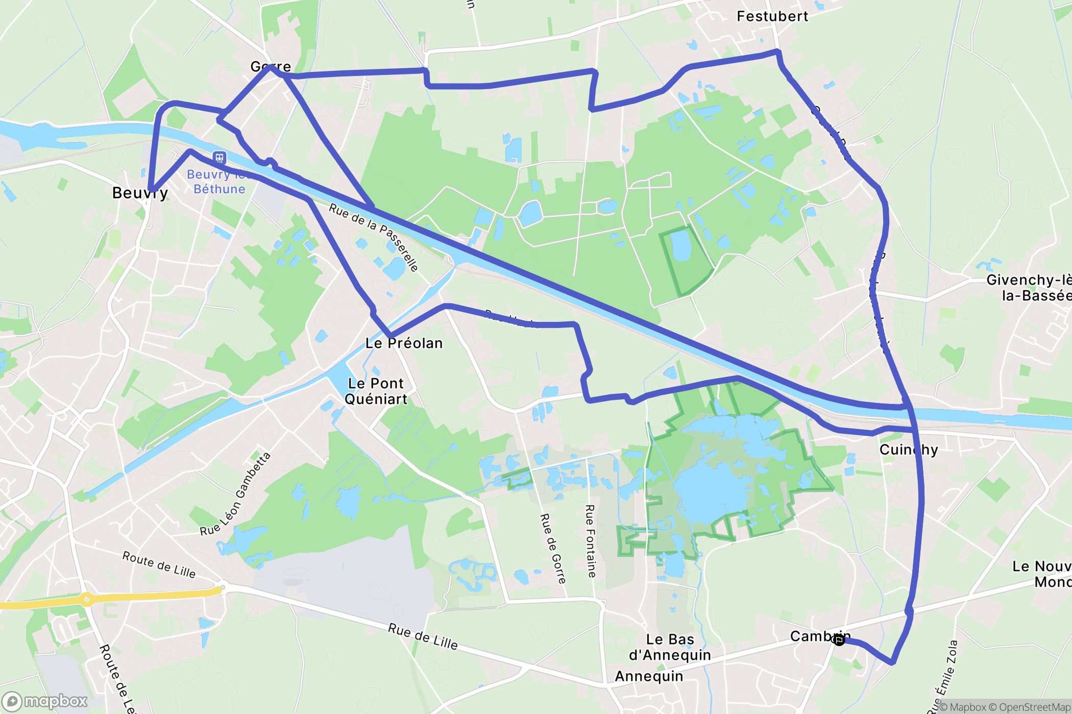 Cambrin : carte du parcours de randonnée - France