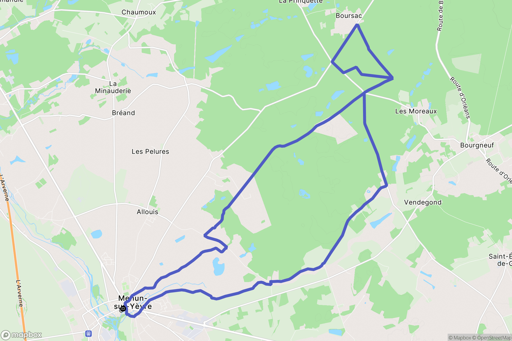 Mehun-sur-Yèvre : carte du parcours de randonnée - France