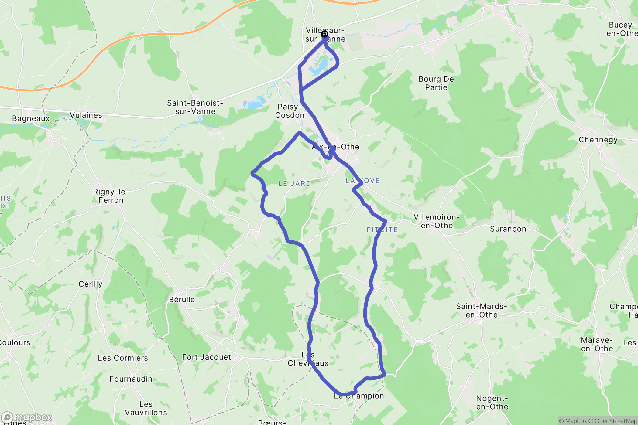 Aix-Villemaur-Palis : carte du parcours de randonnée - France
